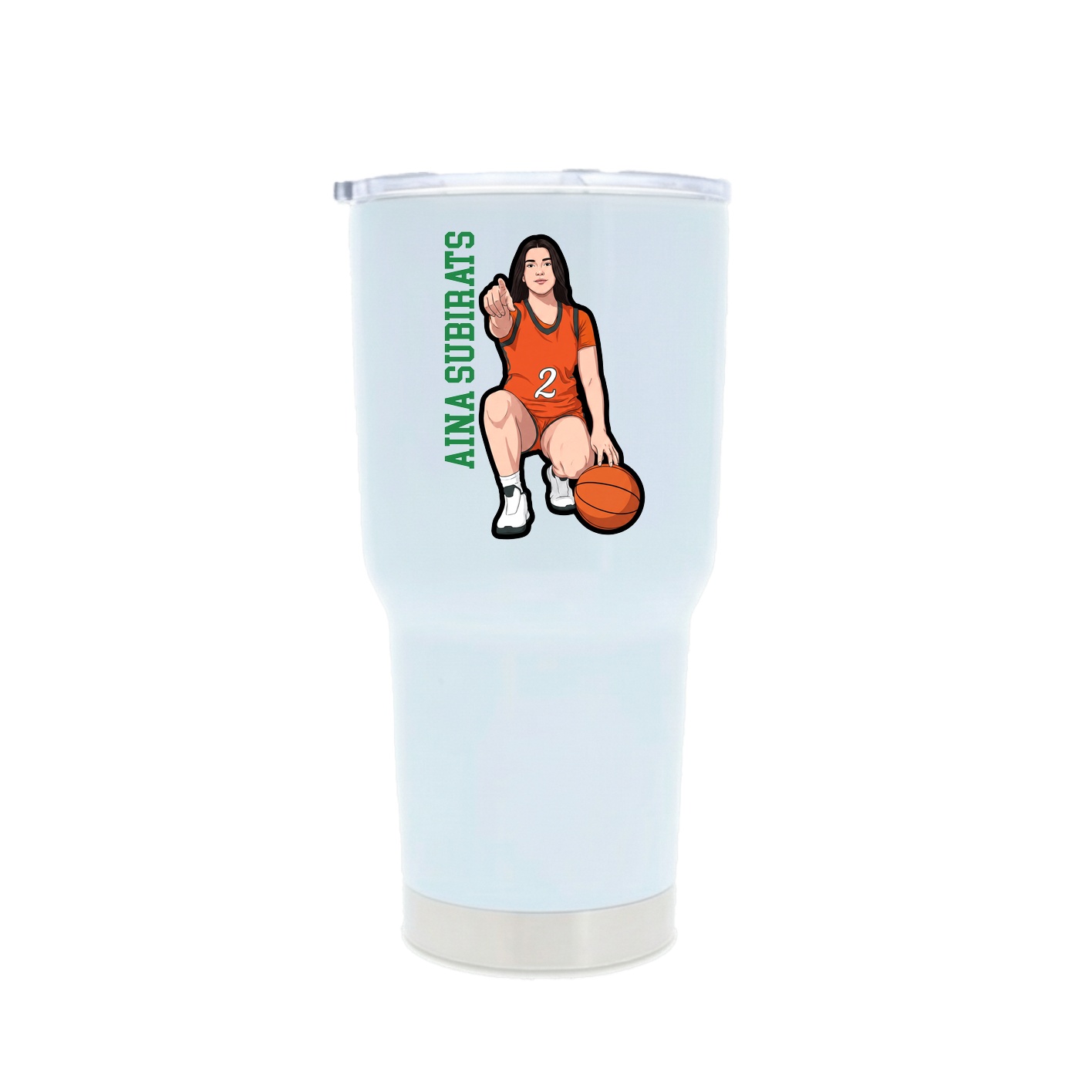30oz Stainless Steel Tumbler — Name Vertical in White