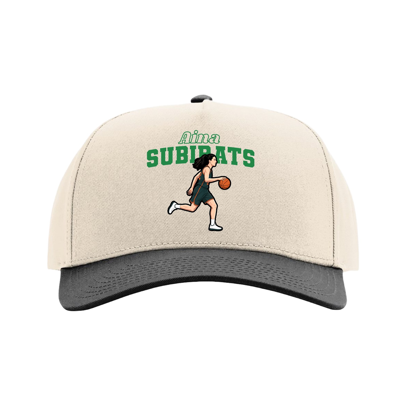 Full Fabric Five-Panel Champ Cap — Name Arch in Cream/Black