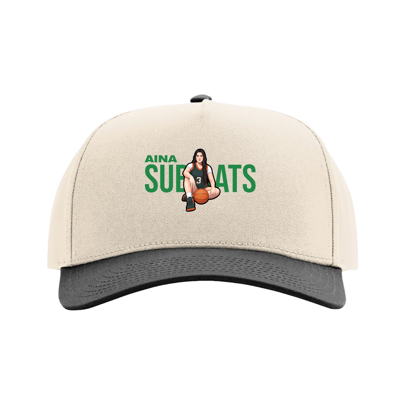 Full Fabric Five-Panel Champ Cap — Player Name in Cream/Black