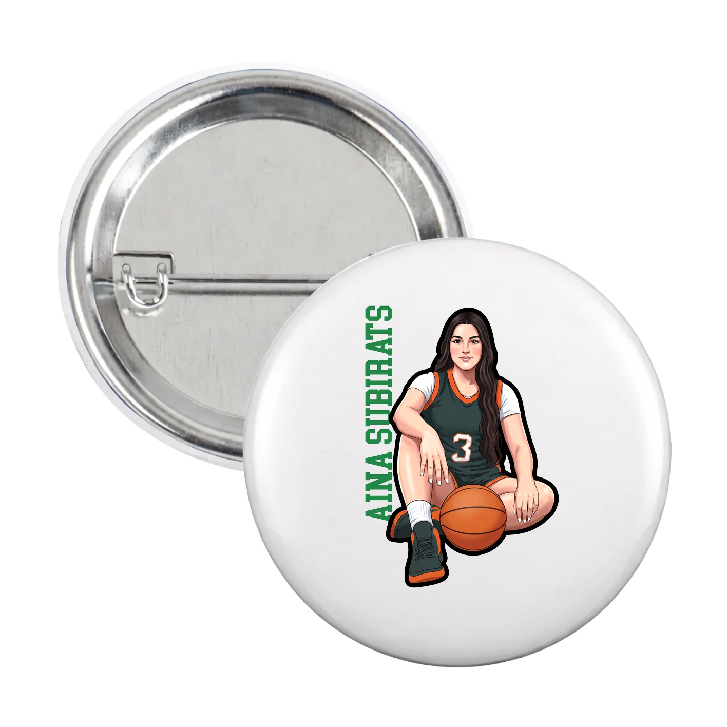 Game Day Button — Name Vertical in White