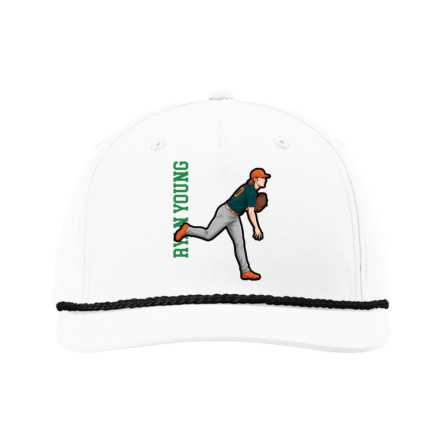 Five-Panel Classic Rope Cap — Name Vertical in White