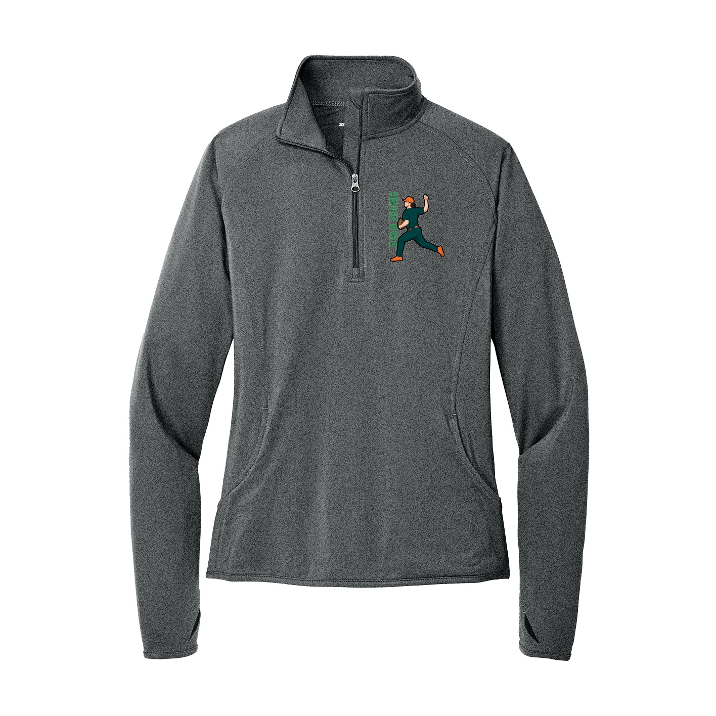 Women's Q-Zip Pullover — Name Vertical in Grey