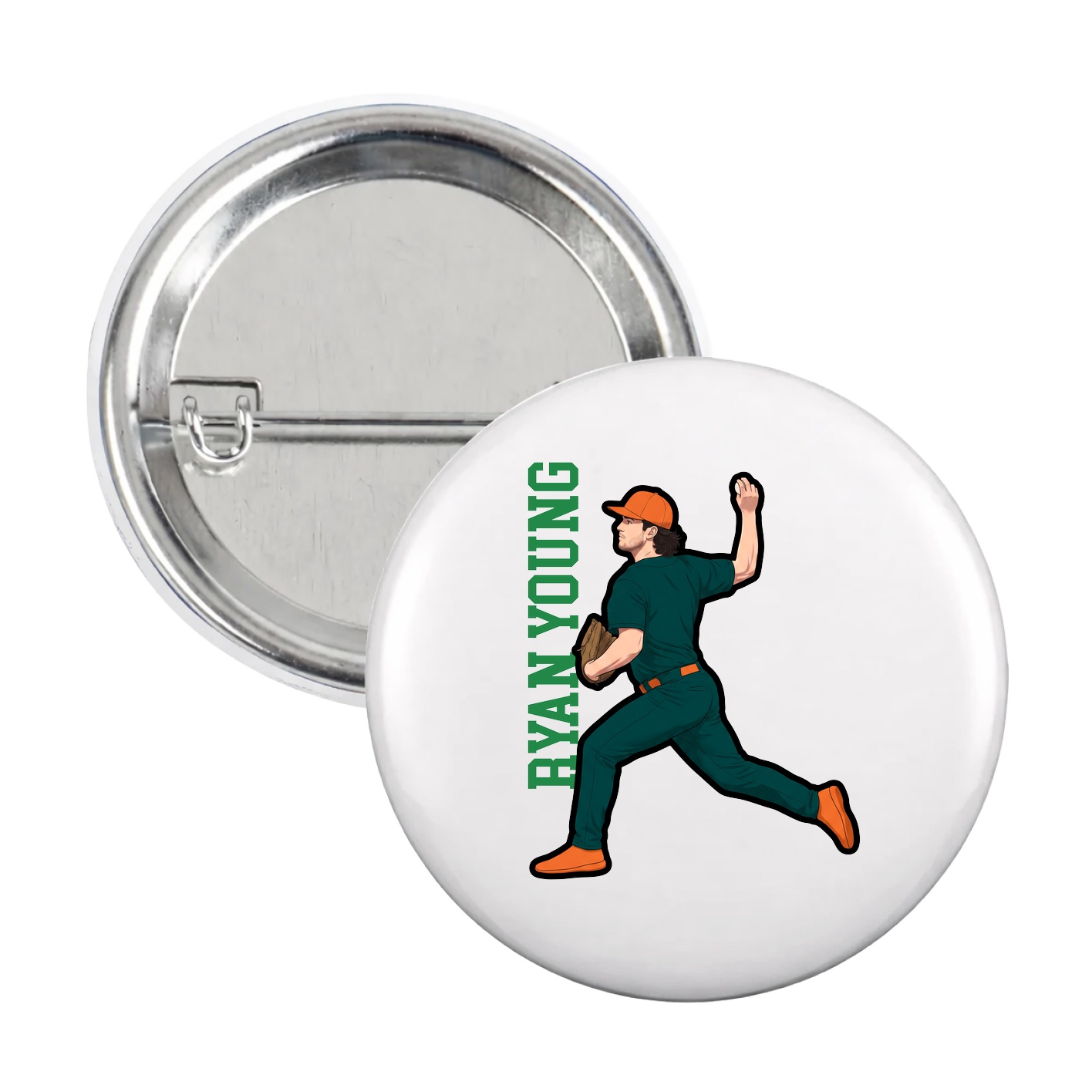 Game Day Button — Name Vertical in White