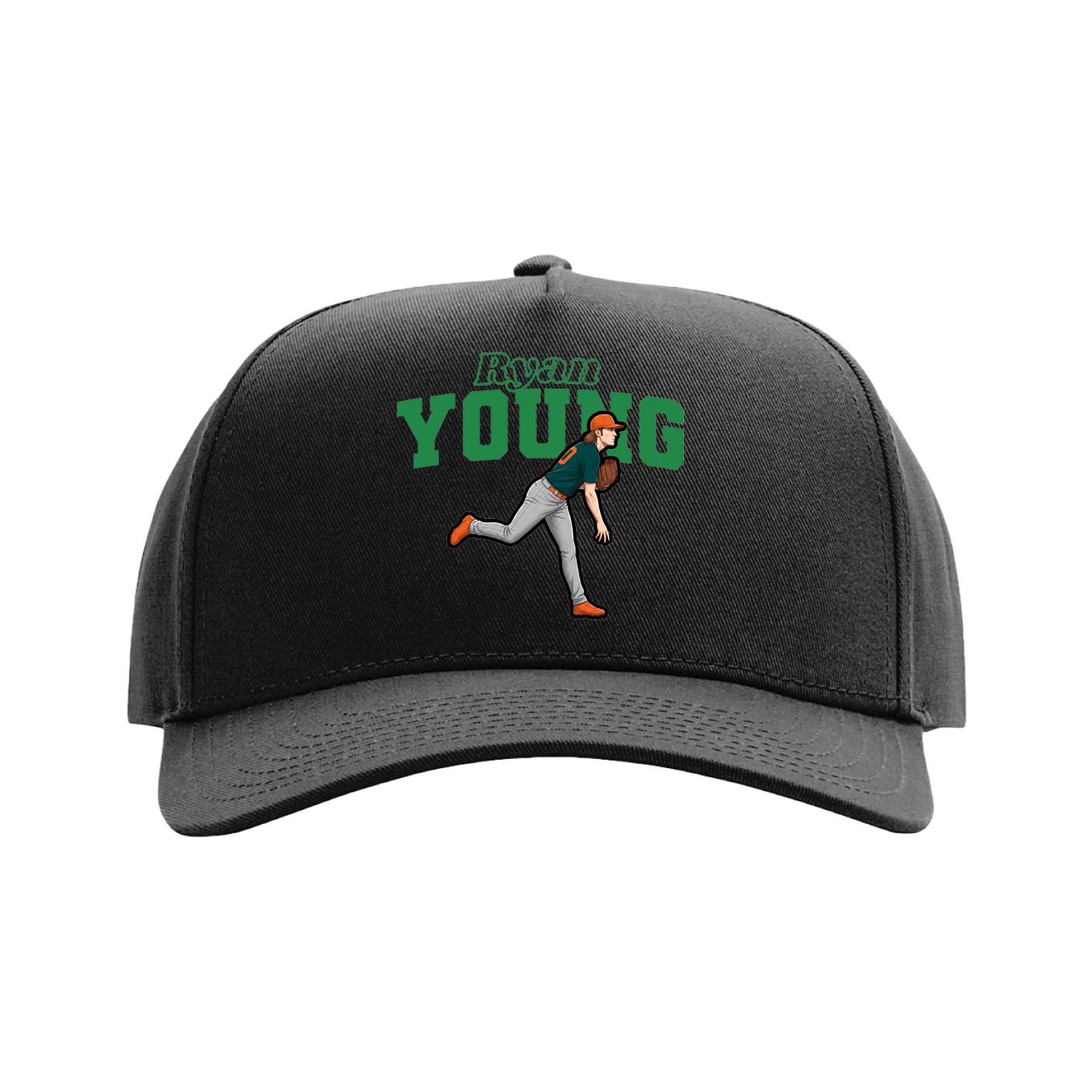 Full Fabric Five-Panel Champ Cap — Name Arch in Black