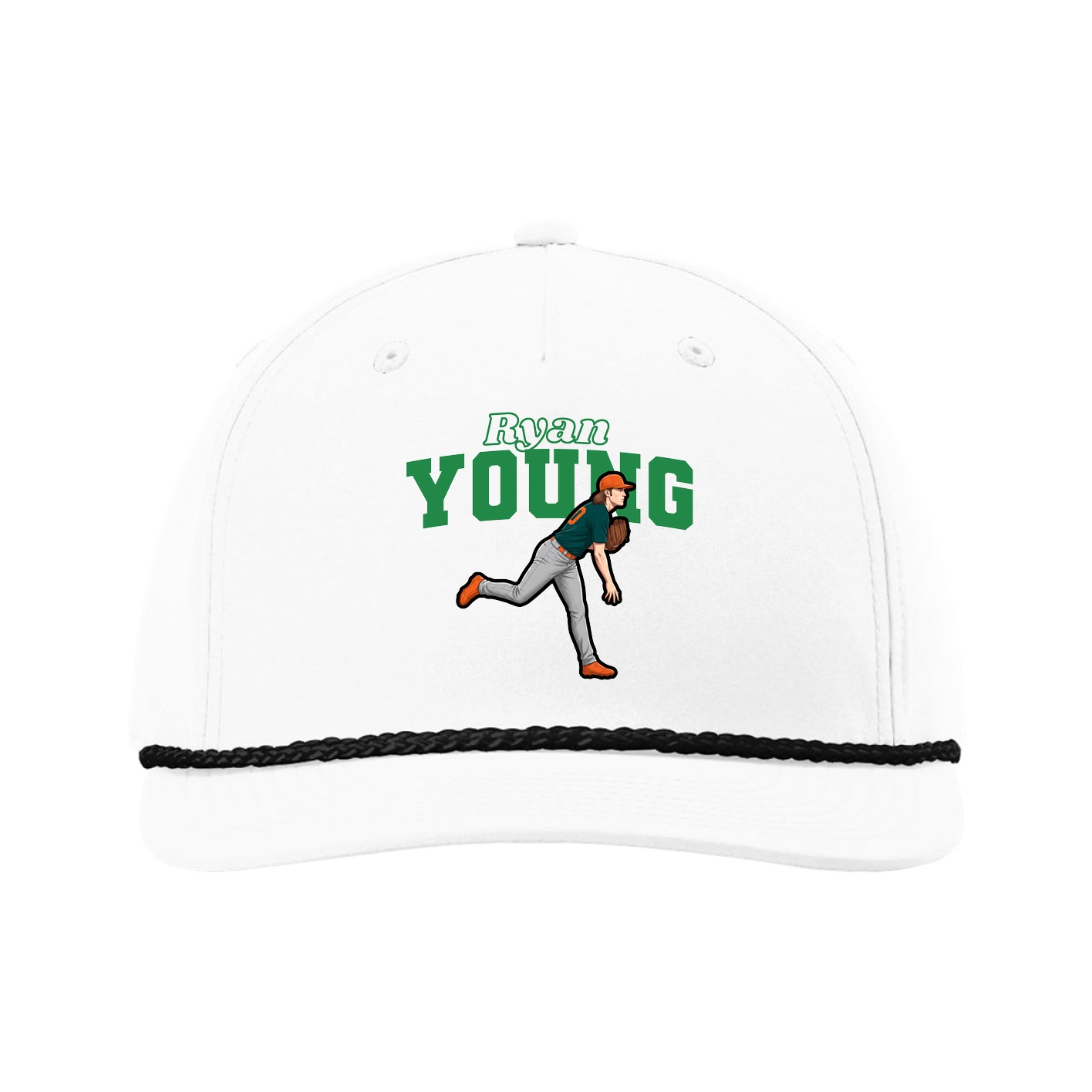 Five-Panel Classic Rope Cap — Name Arch in White