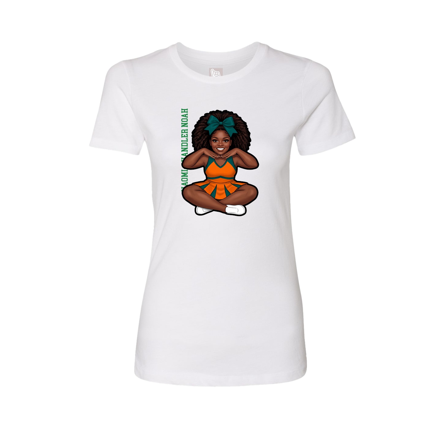 Fitted Women's Tee — Name Vertical in White