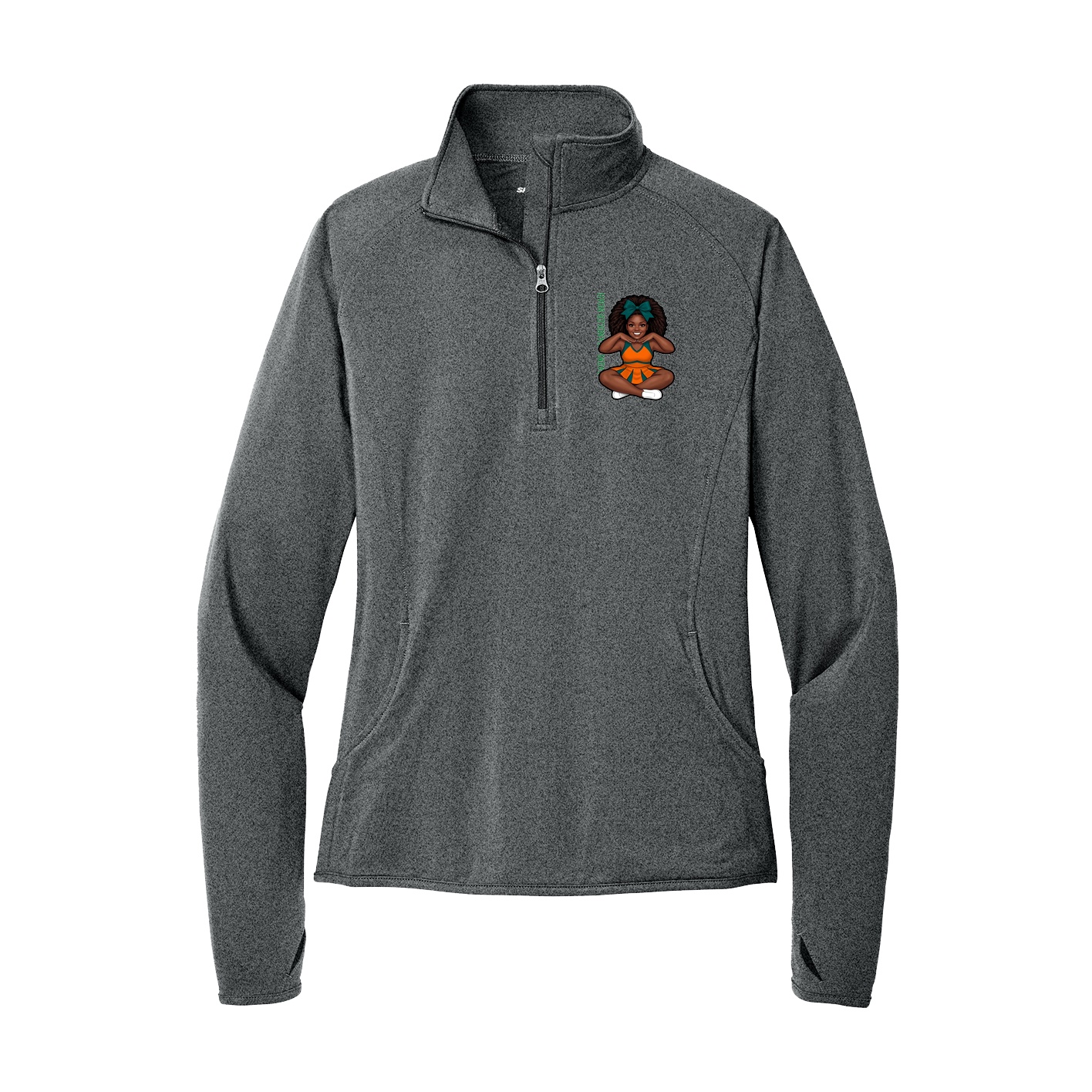 Women's Q-Zip Pullover — Name Vertical in Grey
