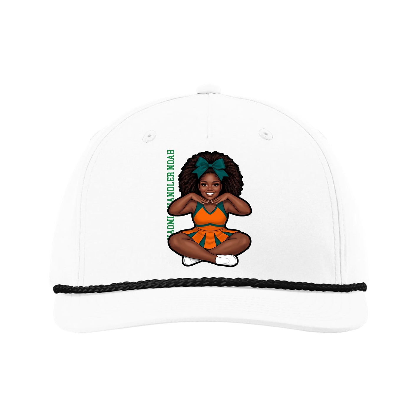 Five-Panel Classic Rope Cap — Name Vertical in White