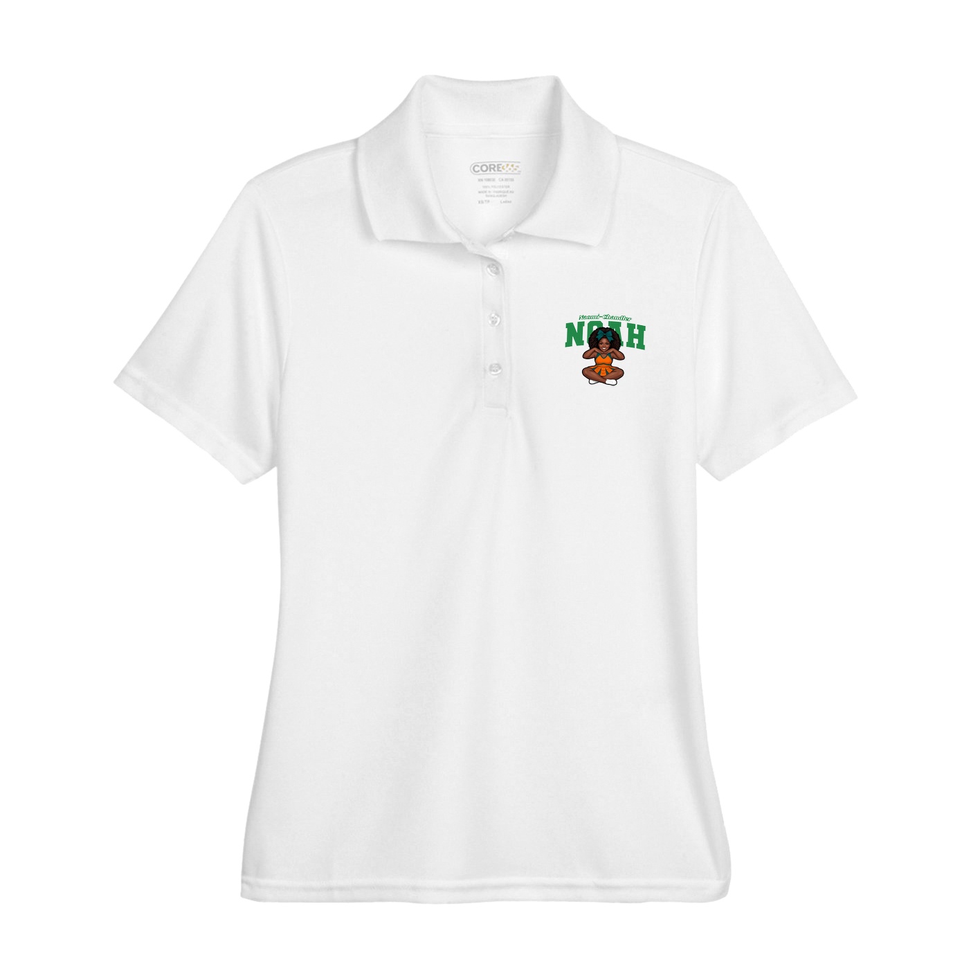 Womens Performance Polo — Name Arch in White