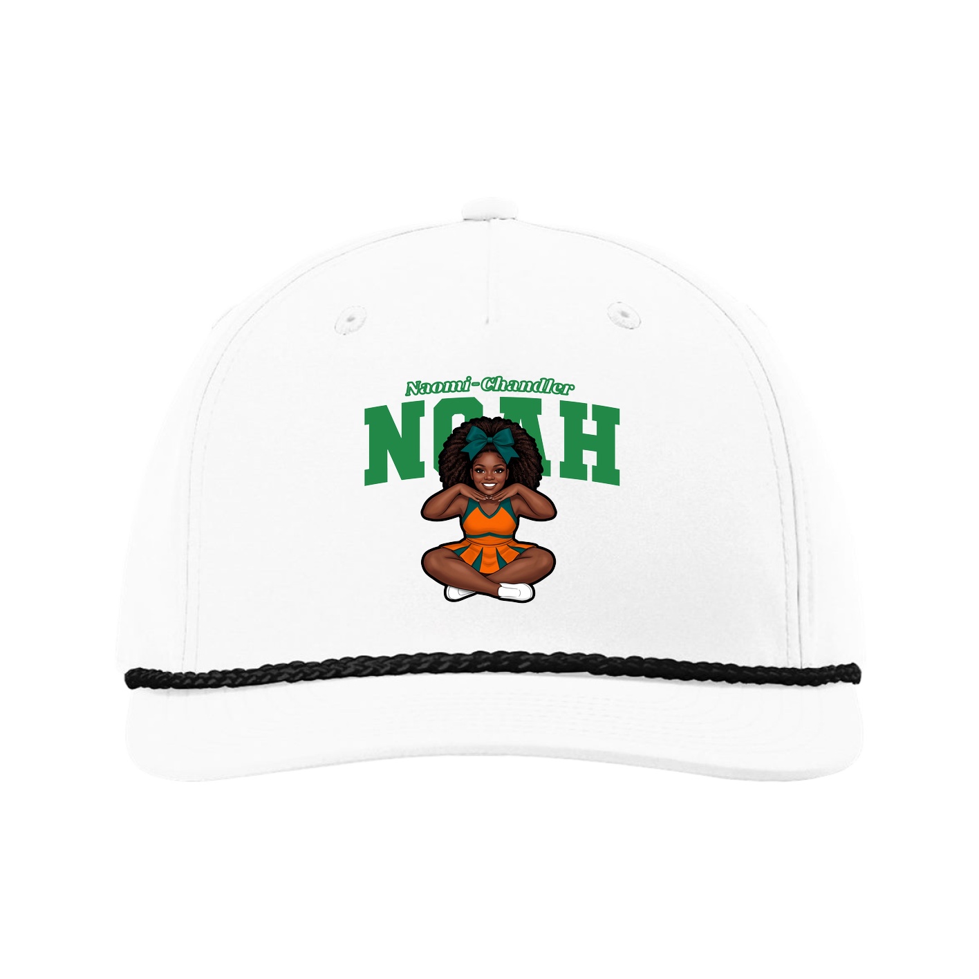 Five-Panel Classic Rope Cap — Name Arch in White