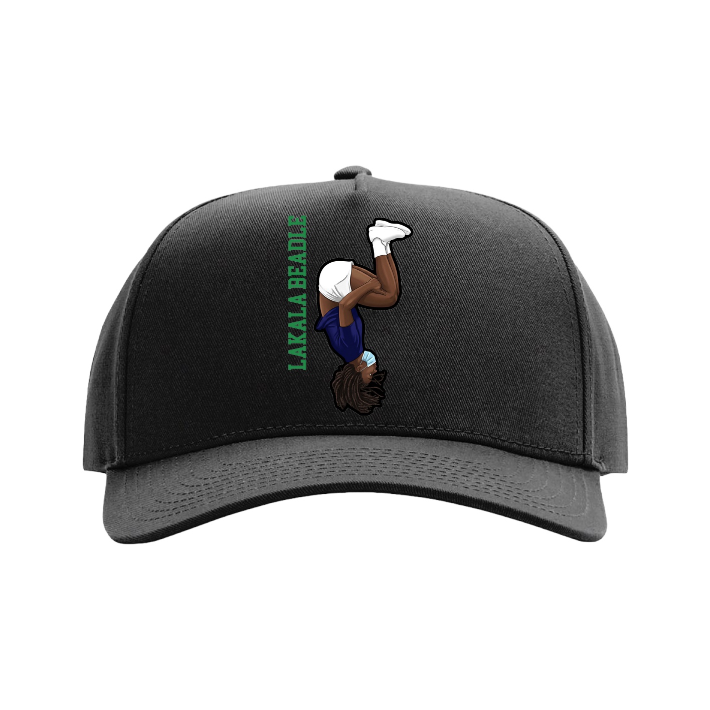 Full Fabric Five-Panel Champ Cap — Name Vertical in Black