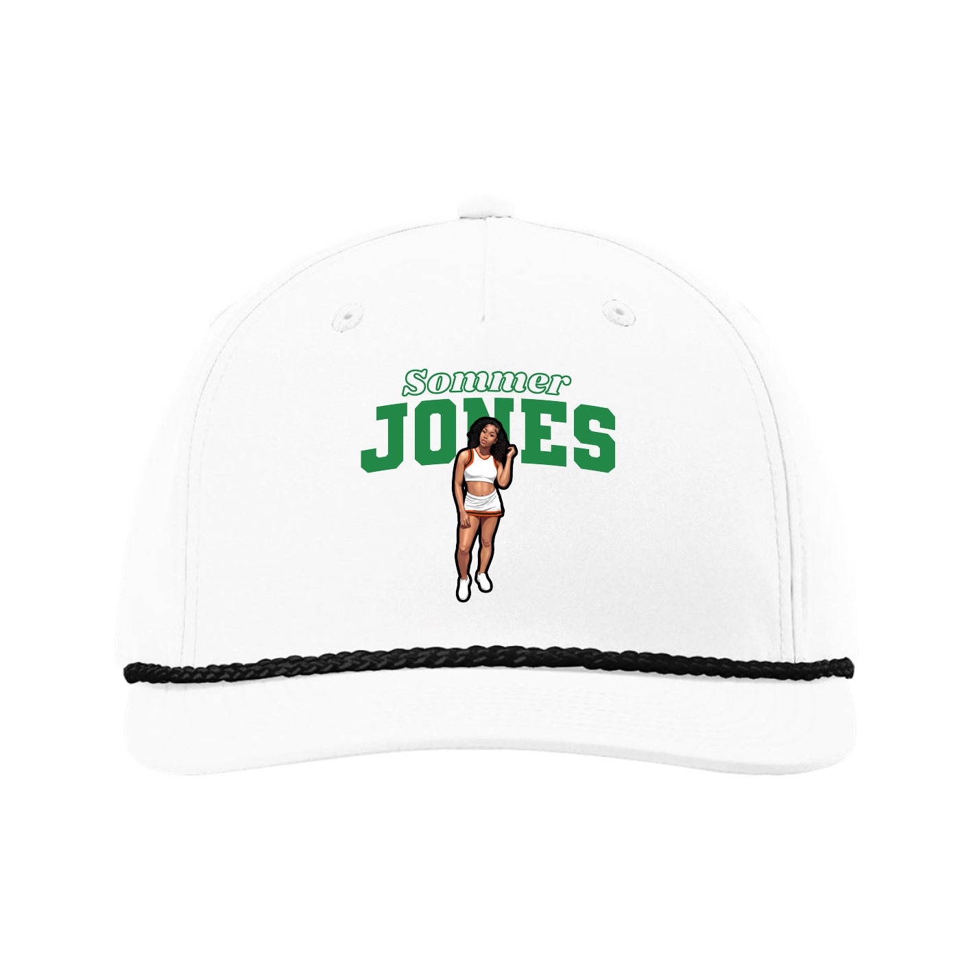 Five-Panel Classic Rope Cap — Name Arch in White