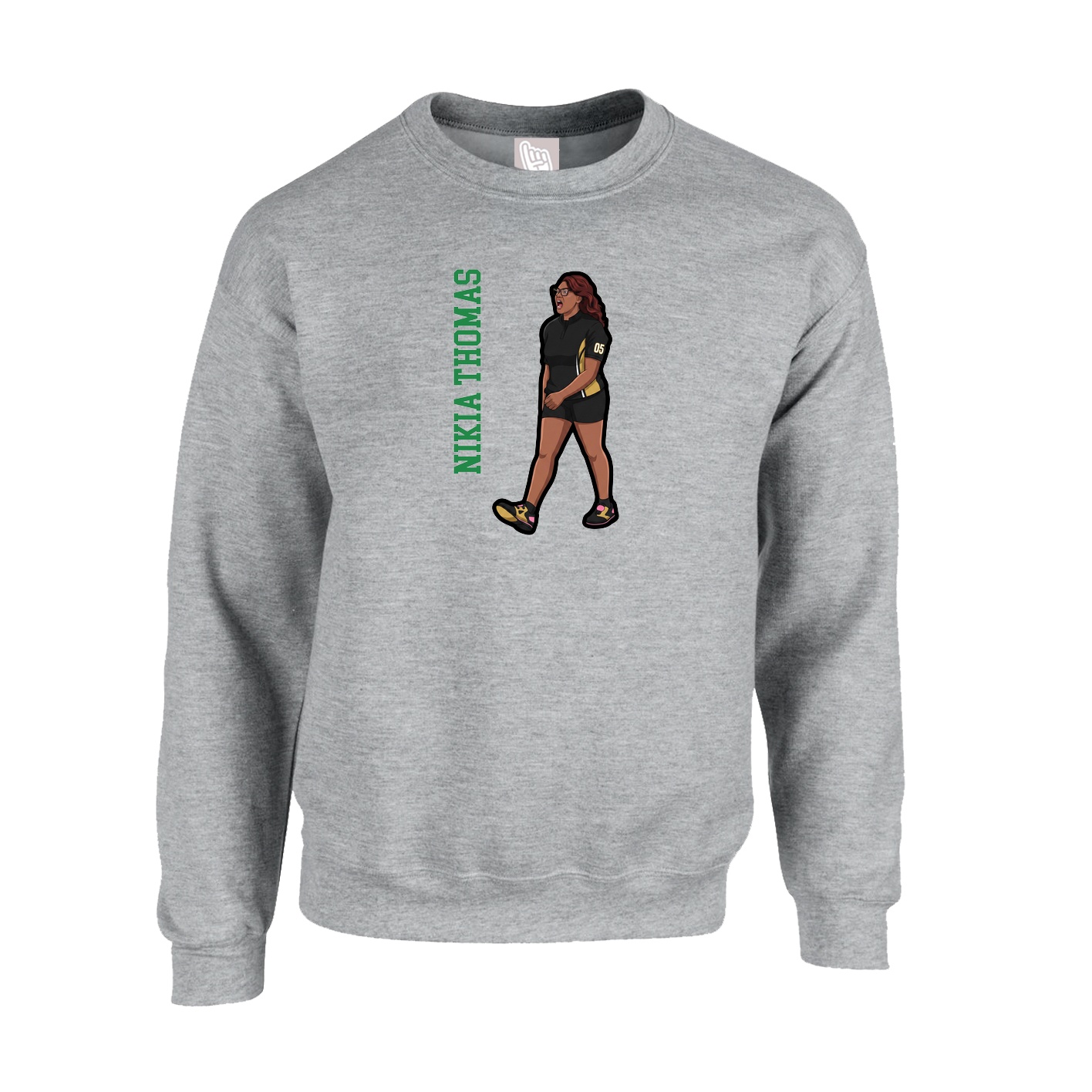 Fleece Crew — Name Vertical in Grey