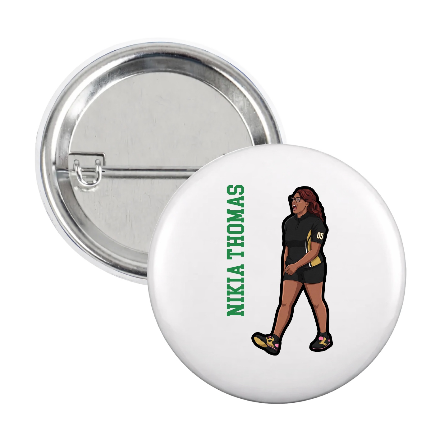 Game Day Button — Name Vertical in White