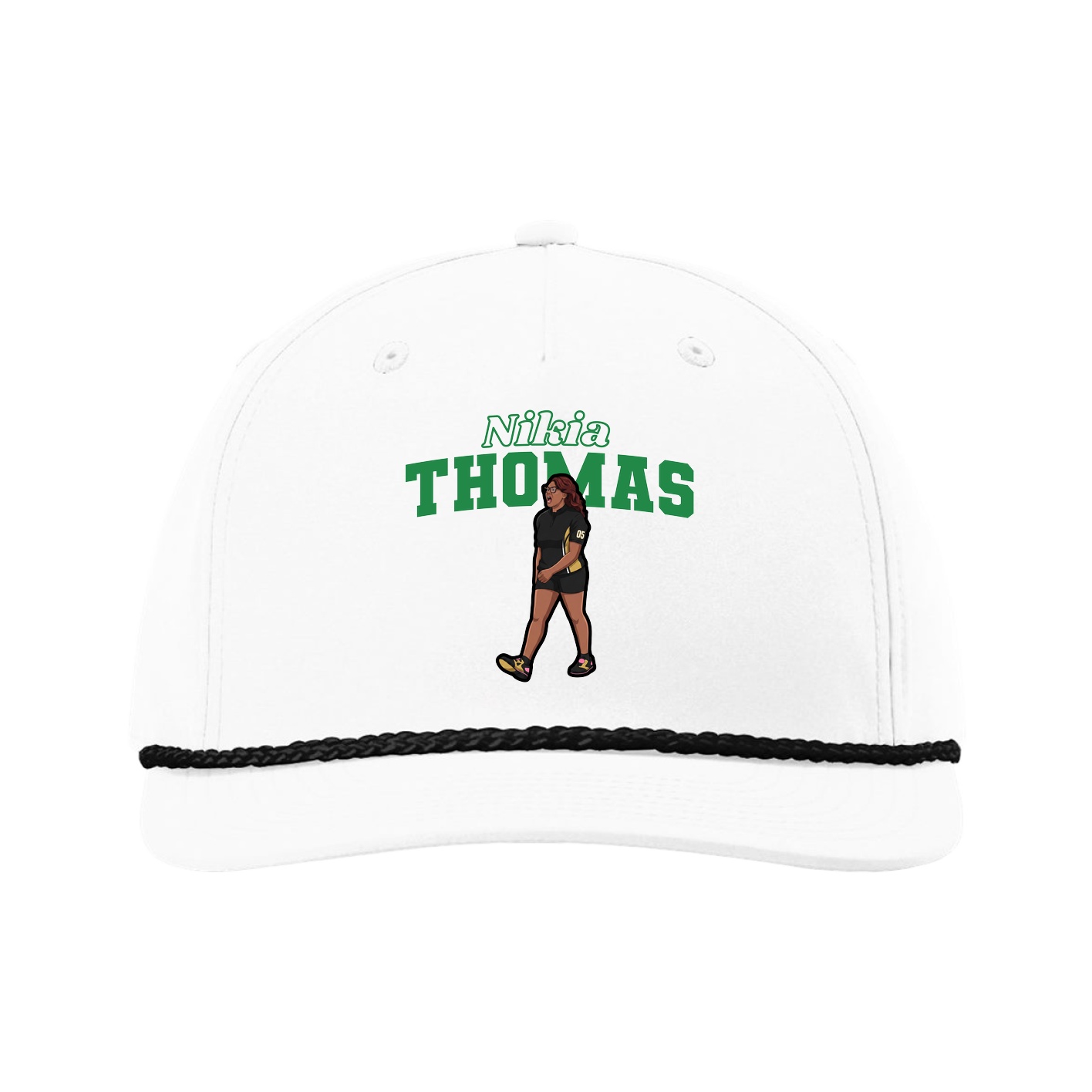 Five-Panel Classic Rope Cap — Name Arch in White