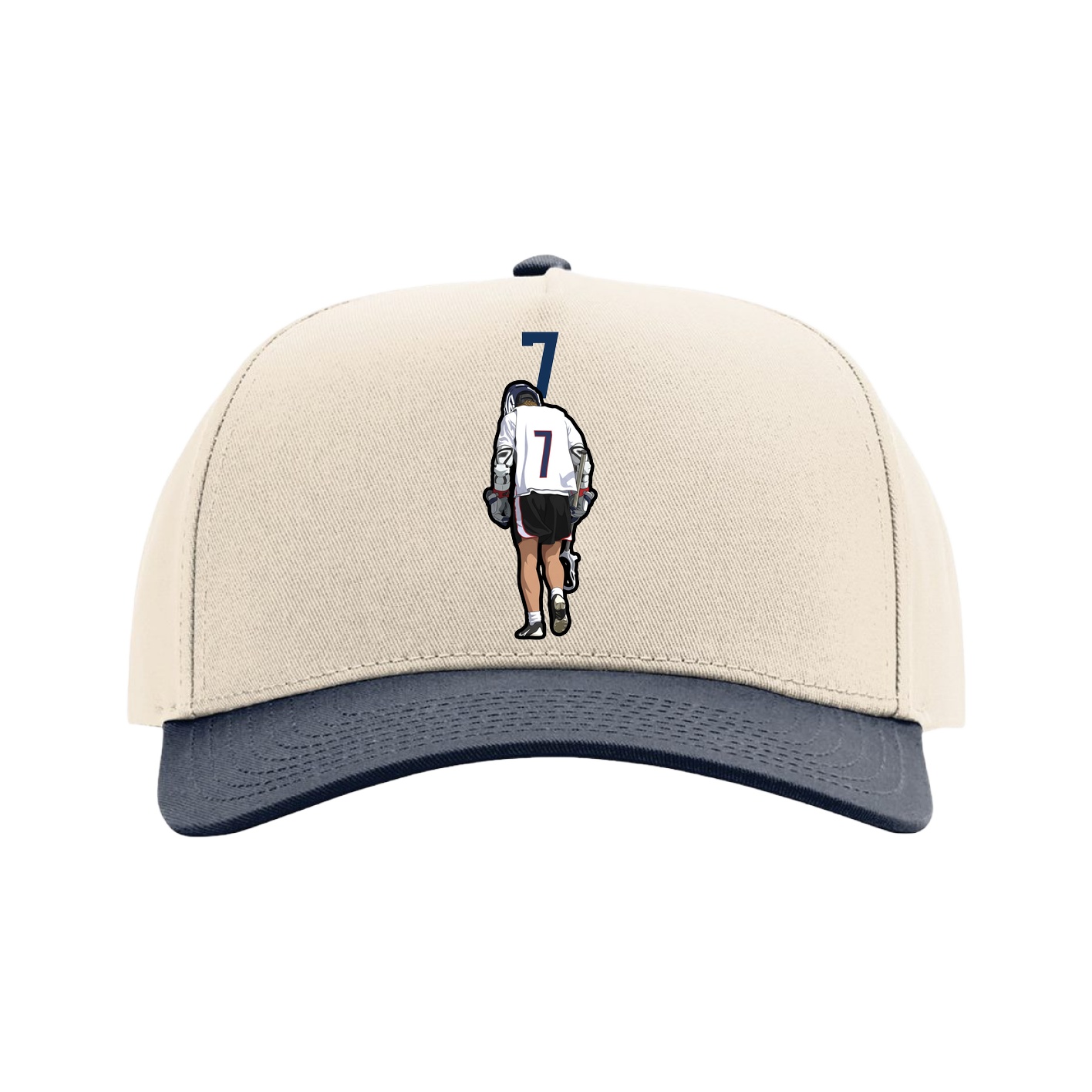 Full Fabric Five-Panel Champ Cap — Number Top in Cream/Navy