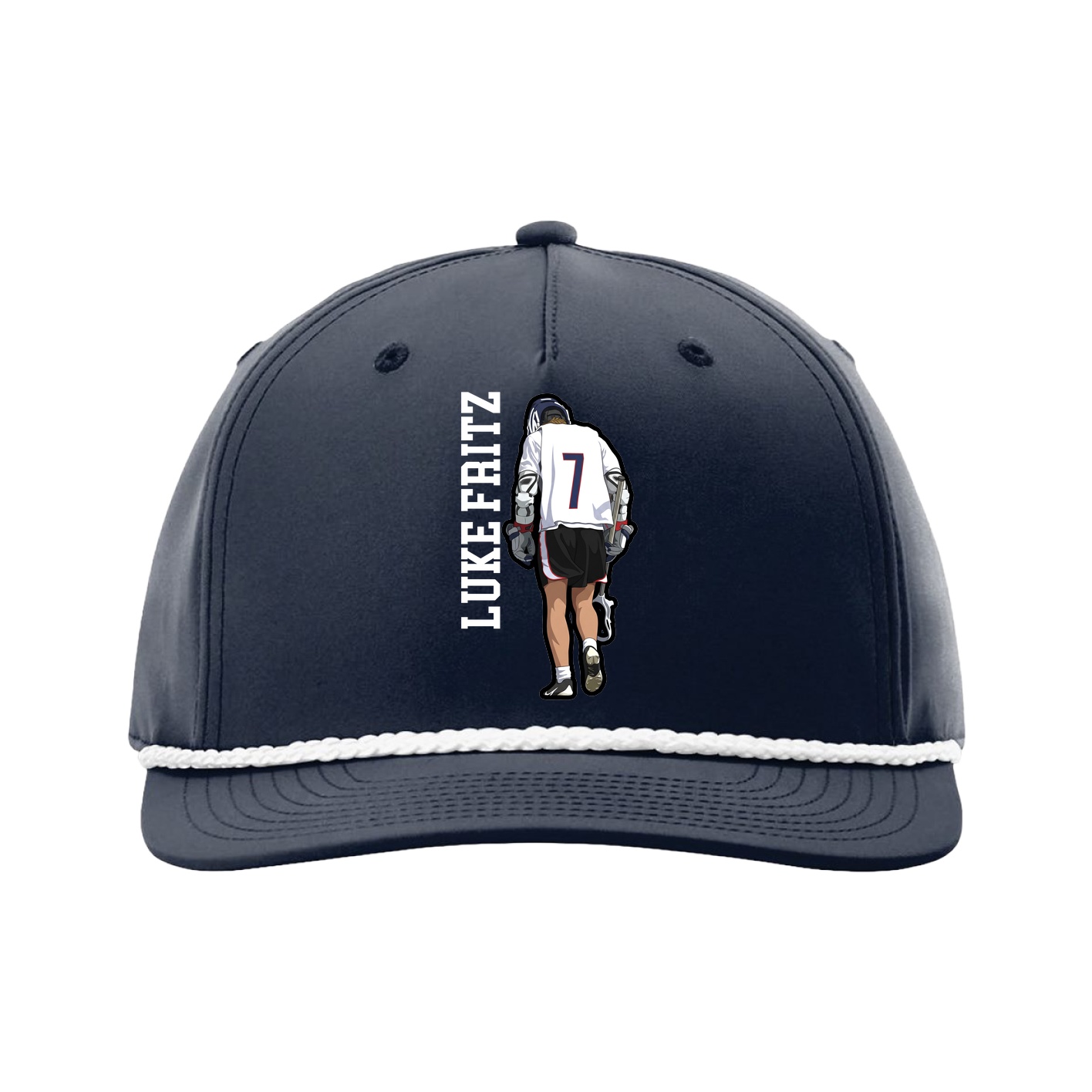 Five-Panel Classic Rope Cap — Name Vertical in Navy