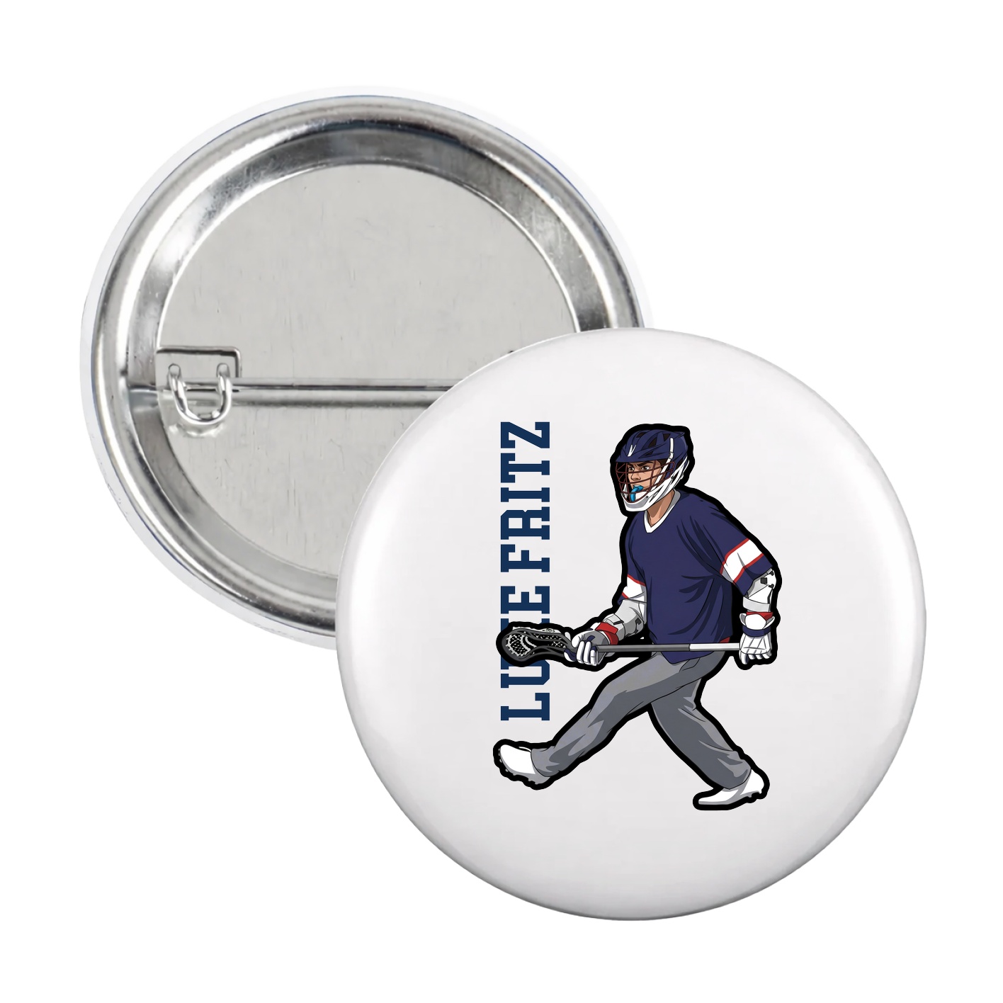 Game Day Button — Name Vertical in White