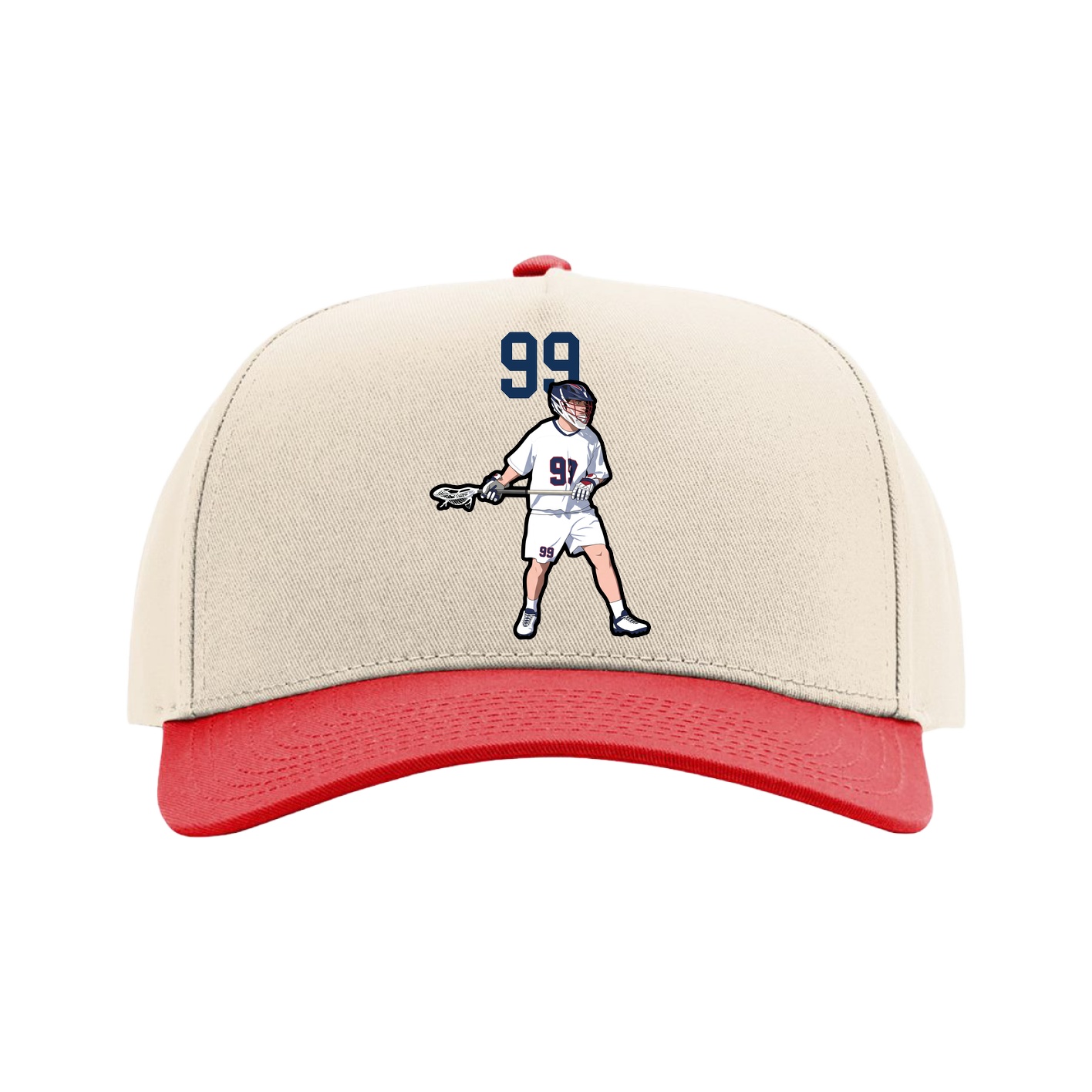 Full Fabric Five-Panel Champ Cap — Number Top in Cream/Red