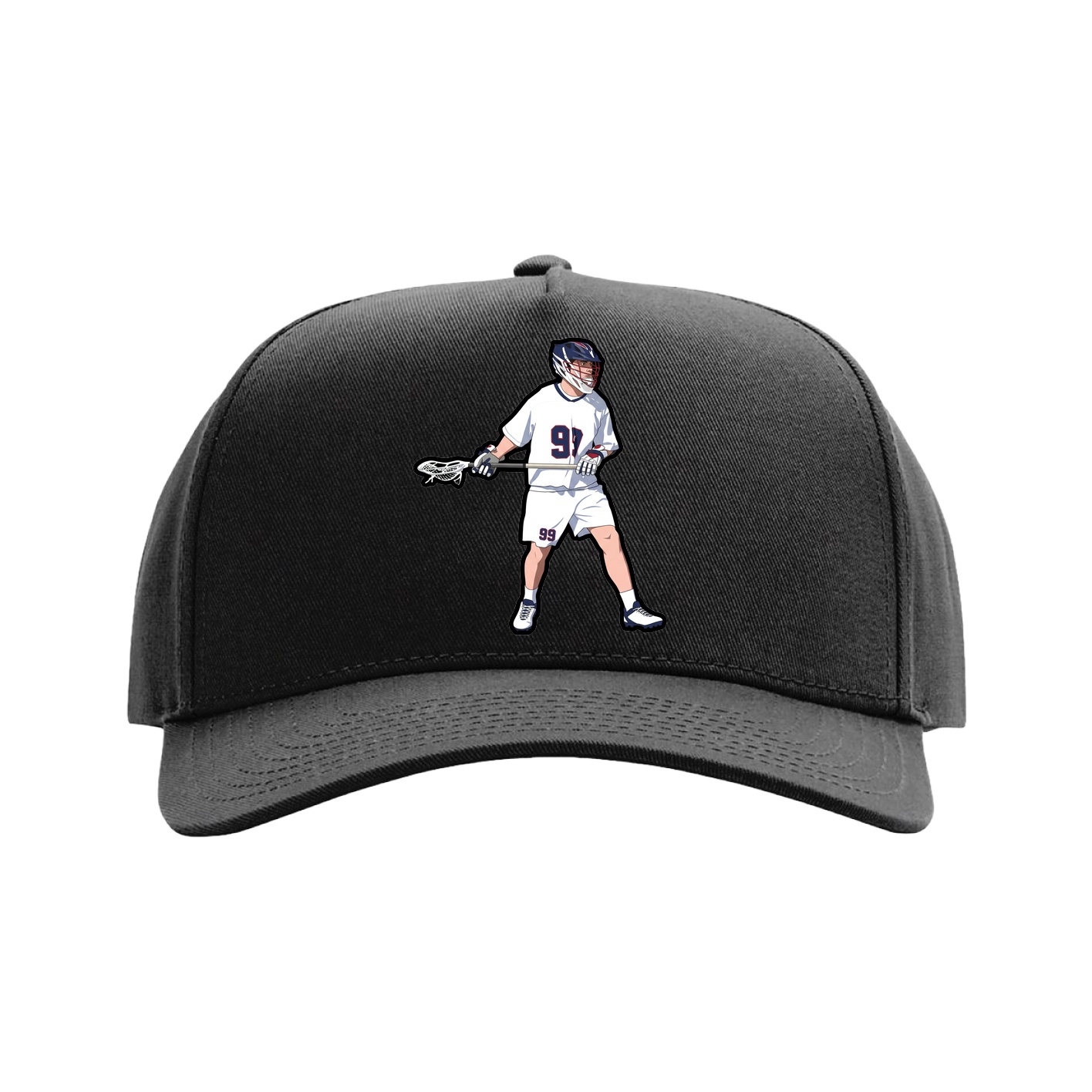 Full Fabric Five-Panel Champ Cap — Name Vertical in Black