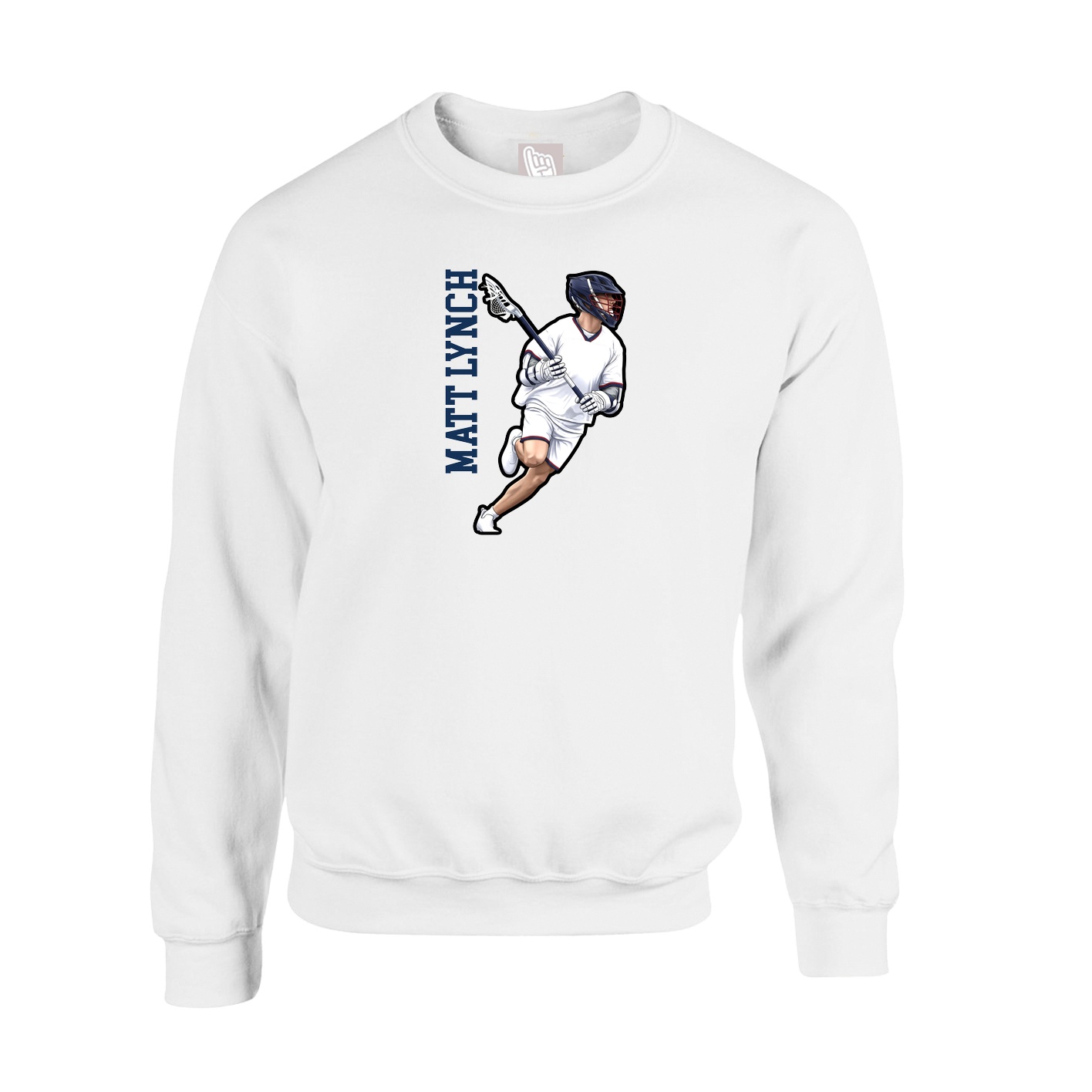 Fleece Crew — Name Vertical in White