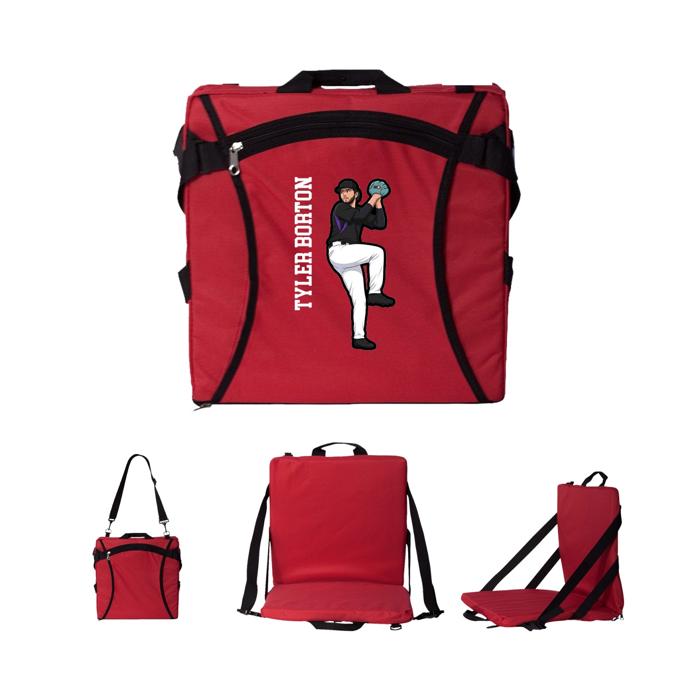 Folding Stadium Seat — Name Vertical in Red