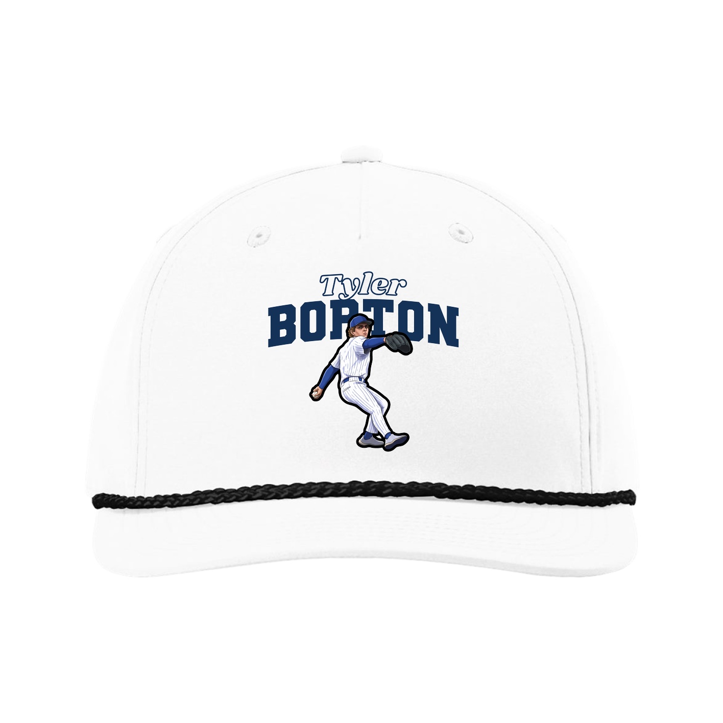 Five-Panel Classic Rope Cap — Name Arch in White