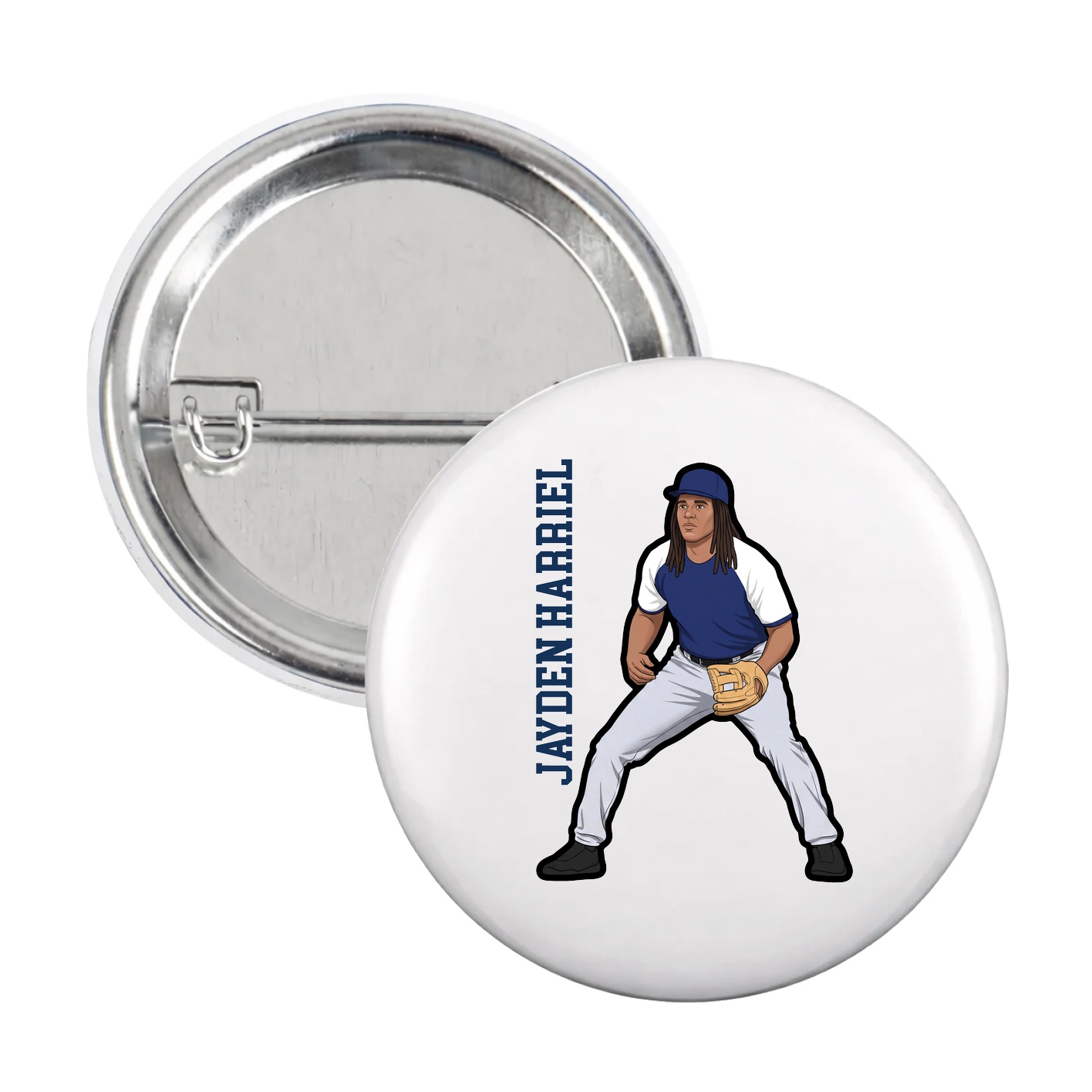 Game Day Button — Name Vertical in White