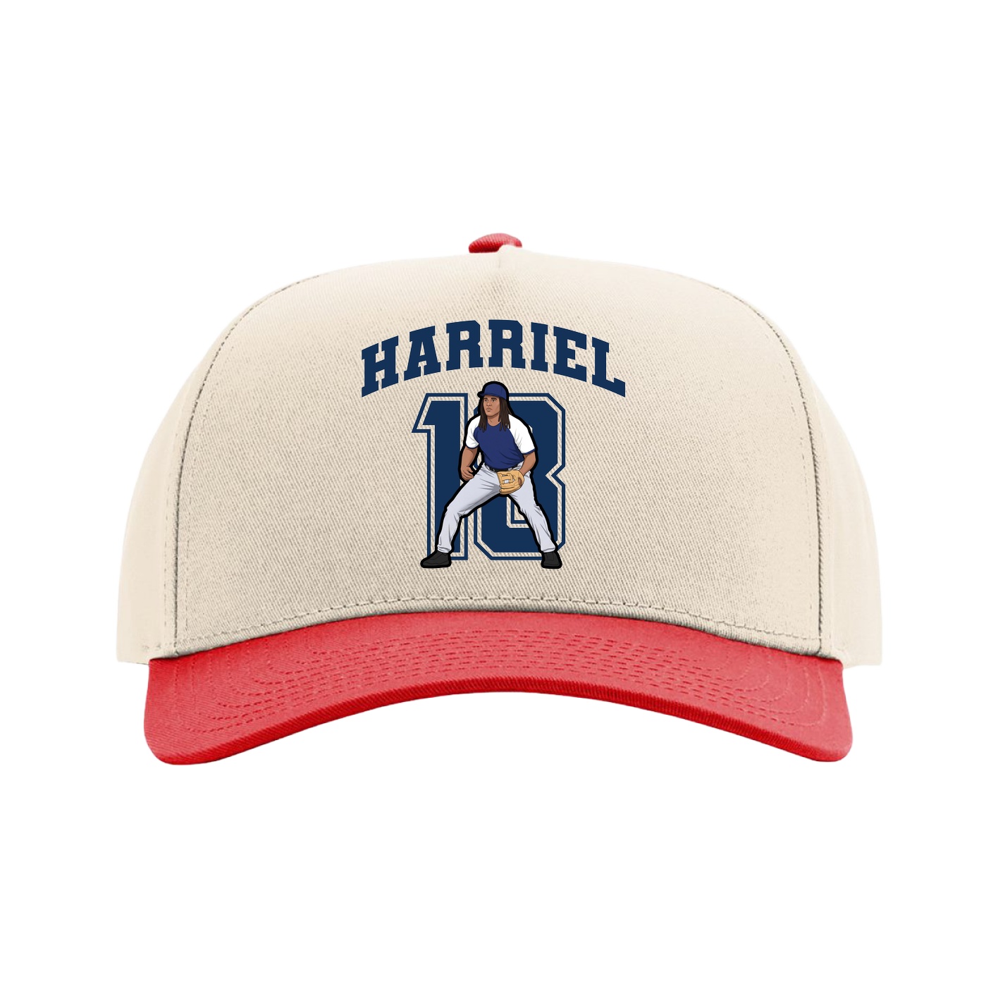 Full Fabric Five-Panel Champ Cap — Number in Cream/Red