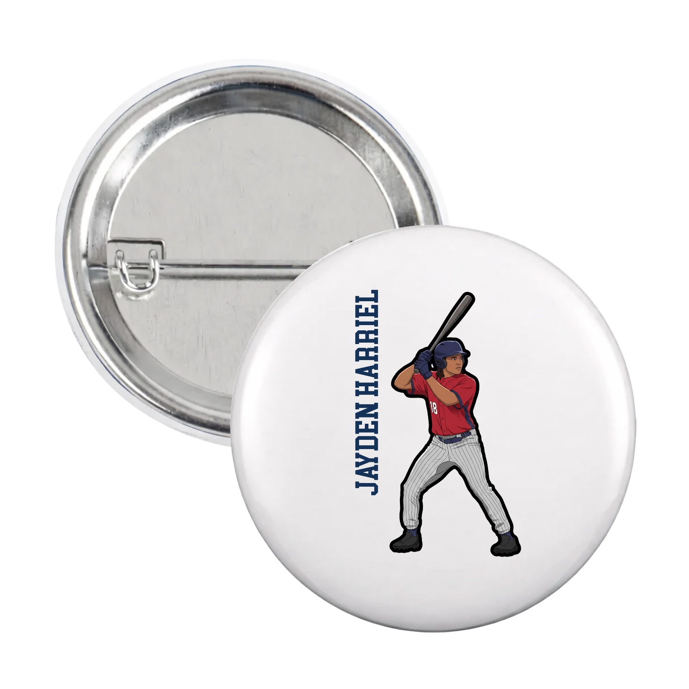 Game Day Button — Name Vertical in White
