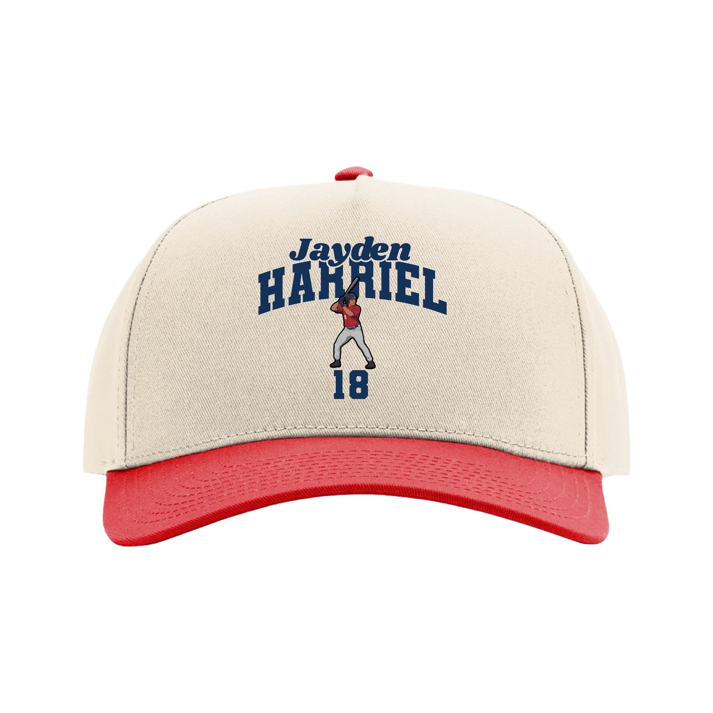 Full Fabric Five-Panel Champ Cap — Signature Arch in Cream/Red