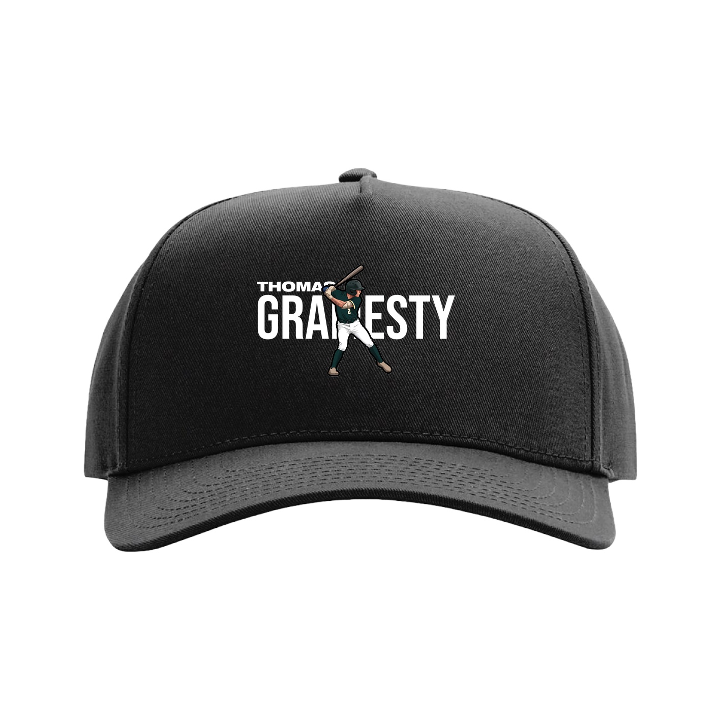 Full Fabric Five-Panel Champ Cap — Player Name in Black