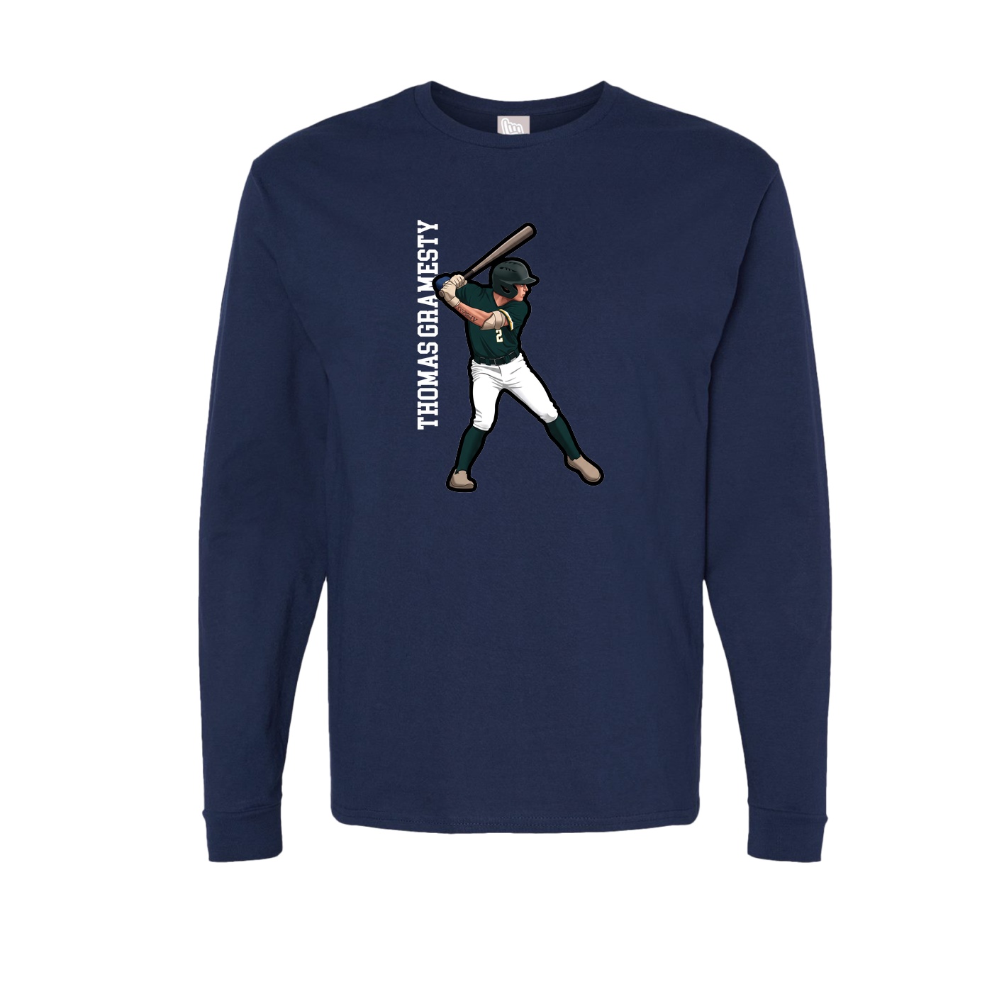 Long Sleeve Tee — Name Vertical in Navy