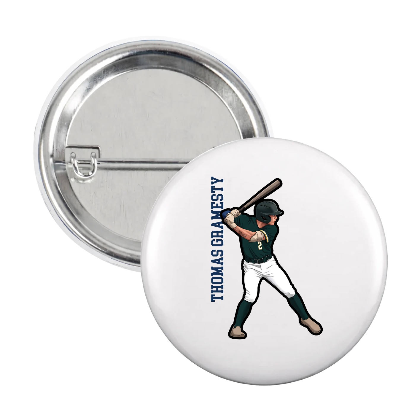 Game Day Button — Name Vertical in White