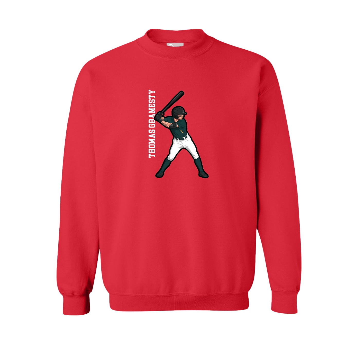 Fleece Crew — Name Vertical in Red