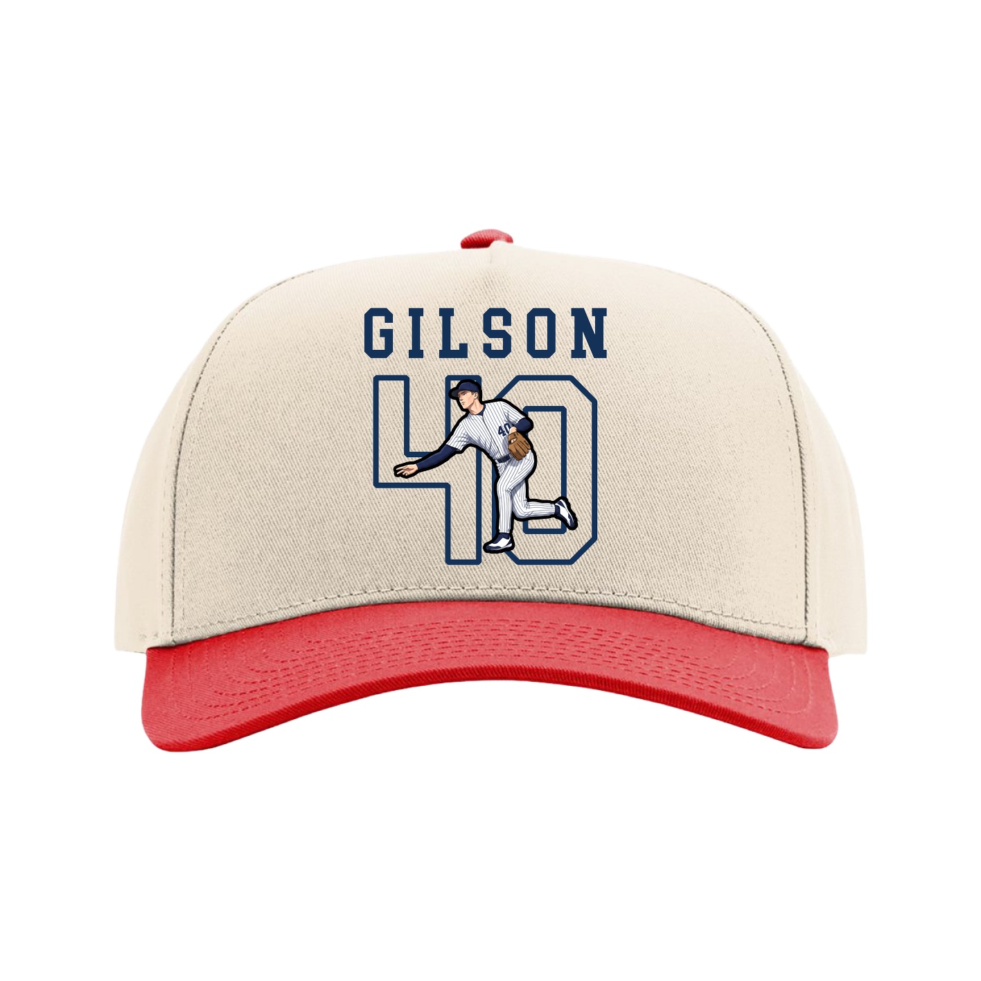 Full Fabric Five-Panel Champ Cap — Shirsey in Cream/Red