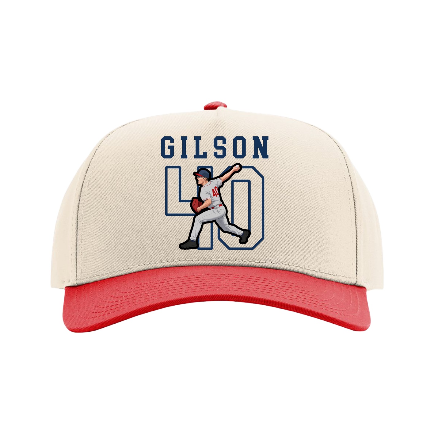 Full Fabric Five-Panel Champ Cap — Shirsey in Cream/Red