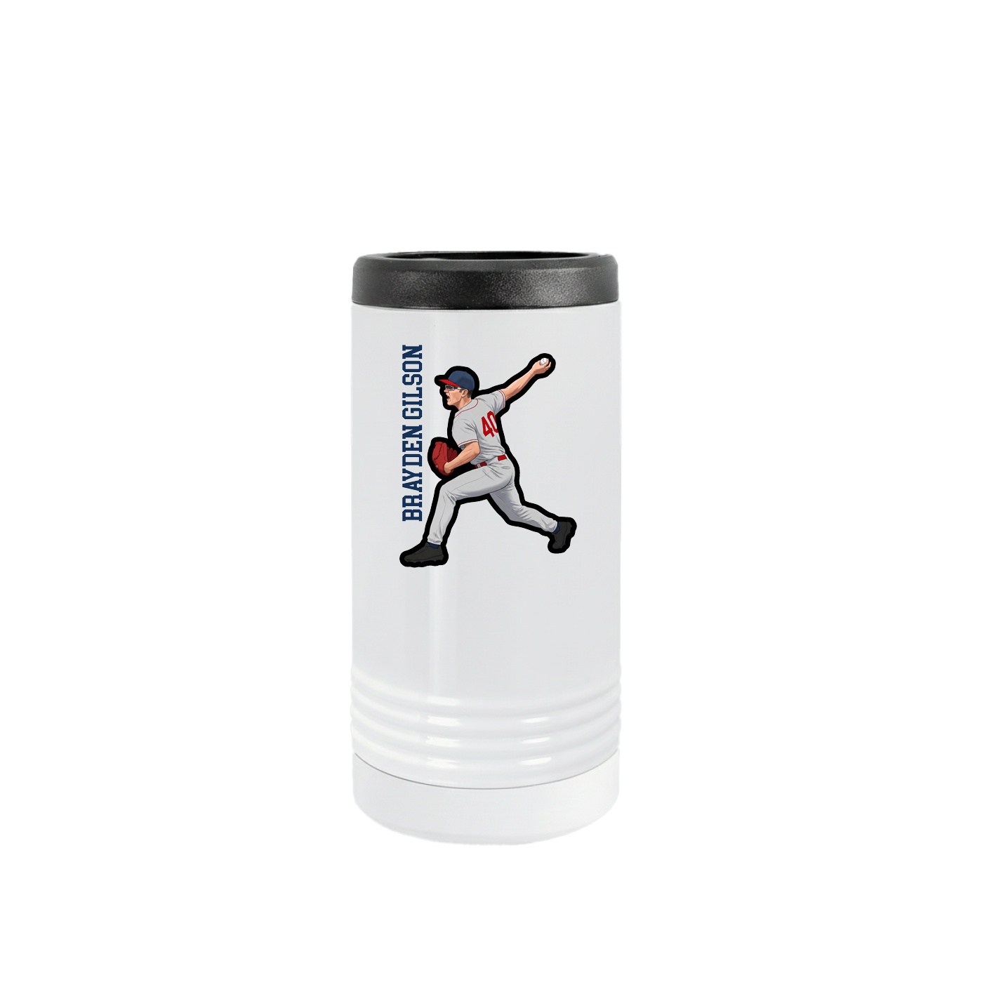 Slim Beverage Holder — Name Vertical in White