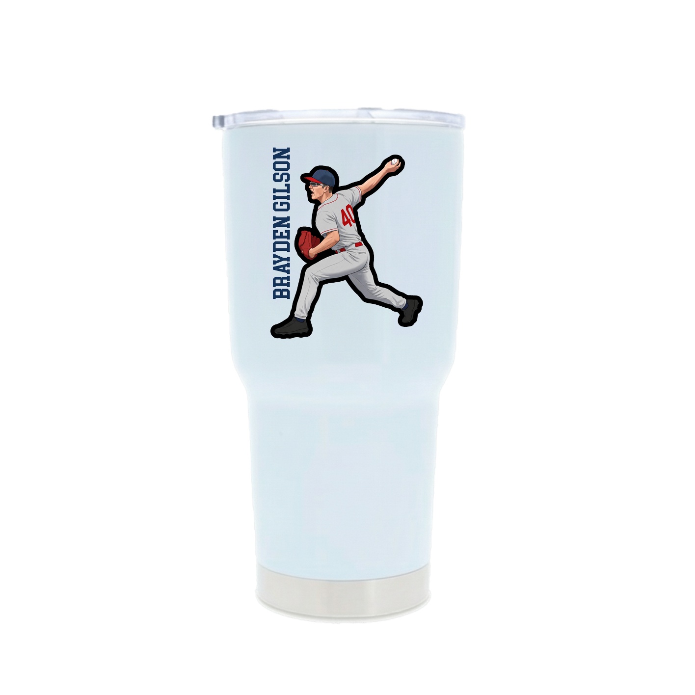 30oz Stainless Steel Tumbler — Name Vertical in White