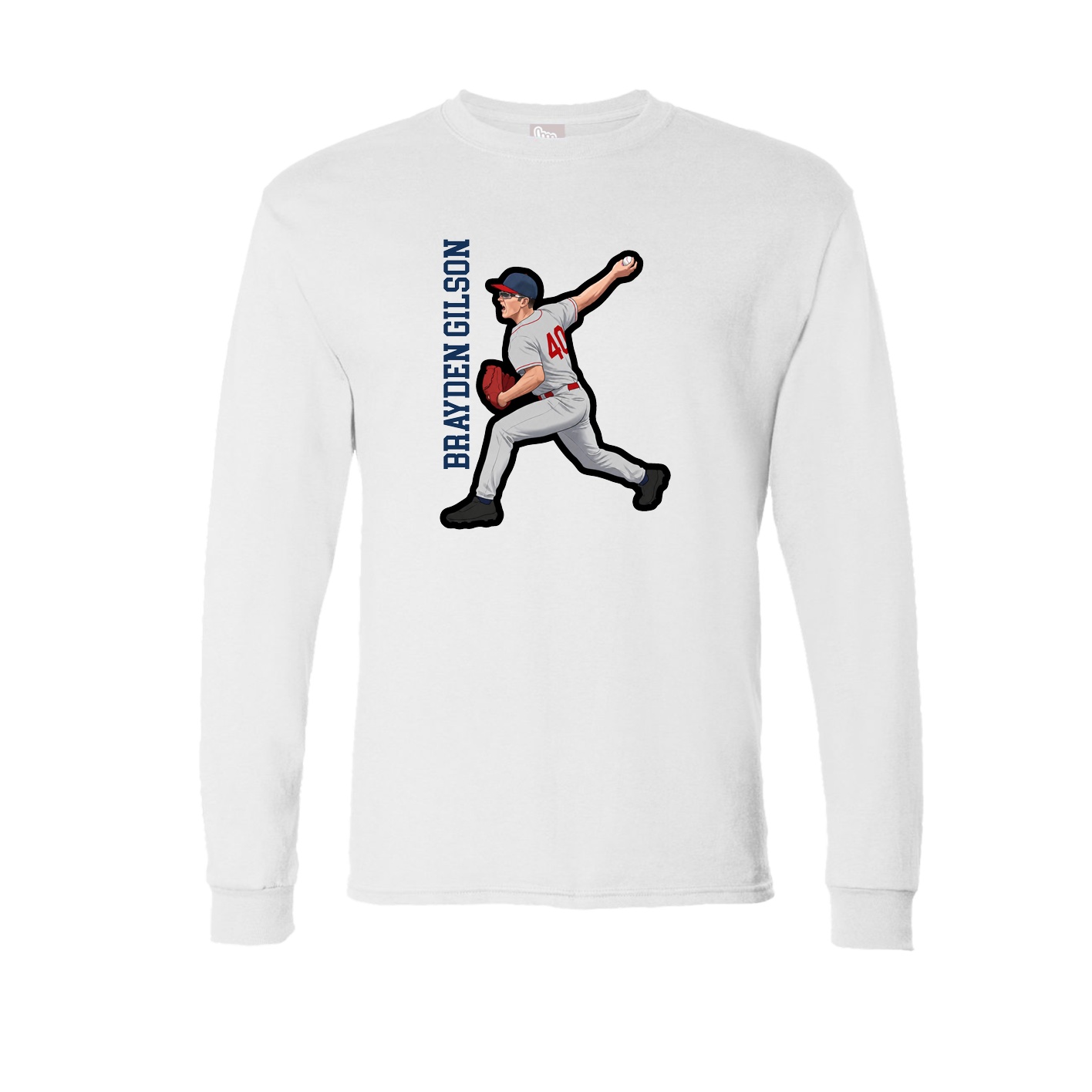 Long Sleeve Tee — Name Vertical in White