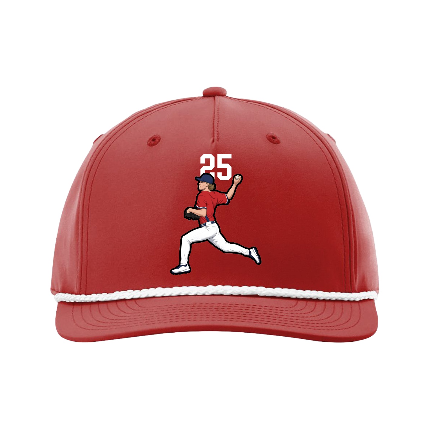 Five-Panel Classic Rope Cap — Number Top in Red