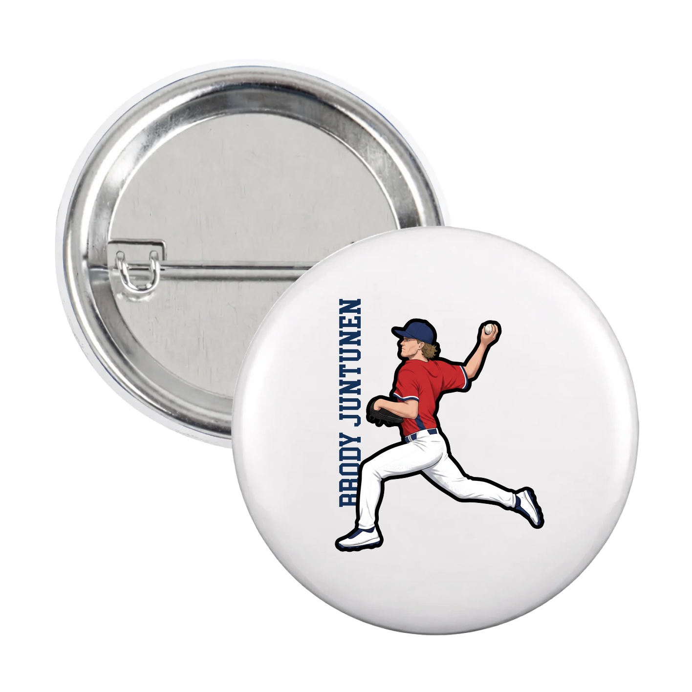 Game Day Button — Name Vertical in White