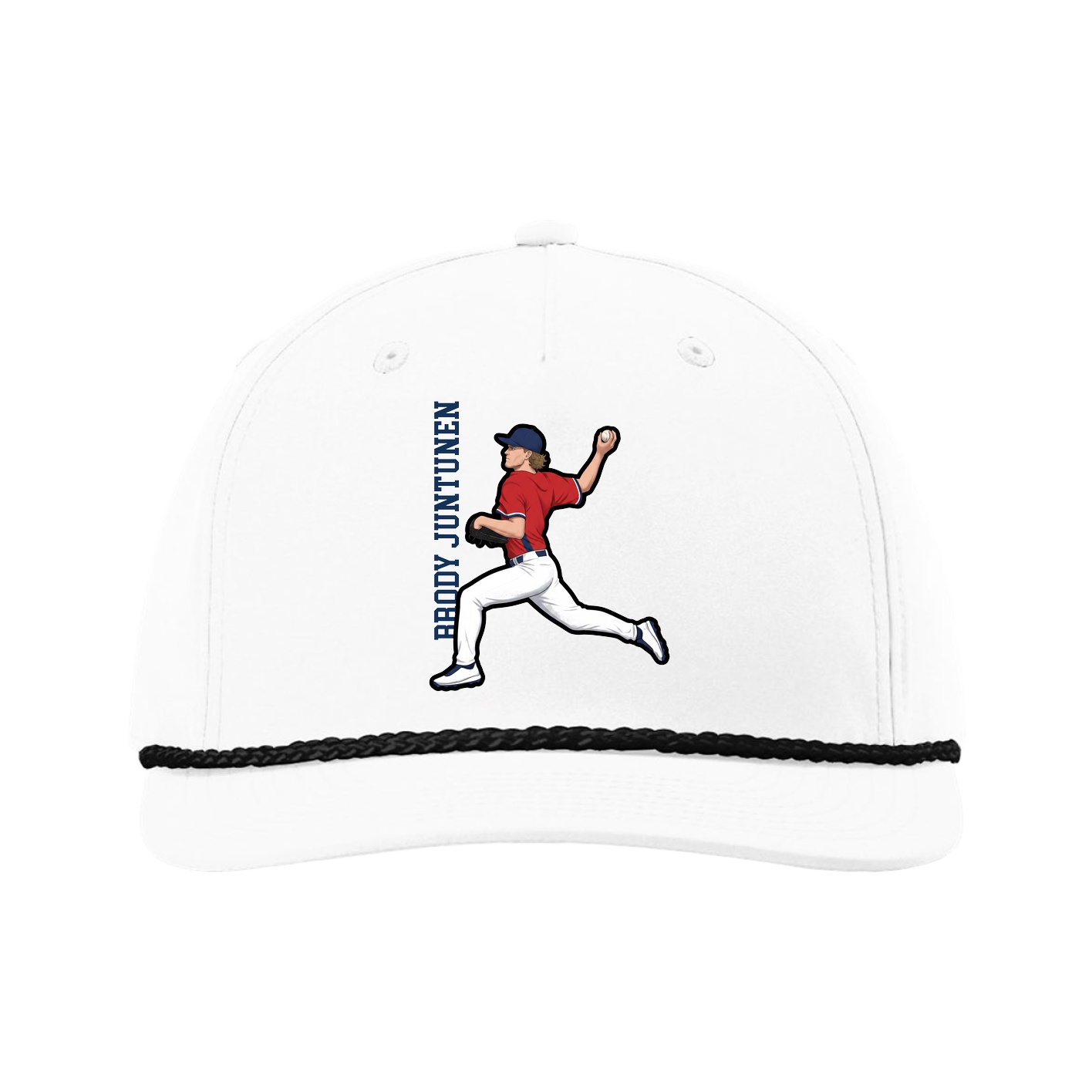Five-Panel Classic Rope Cap — Name Vertical in White