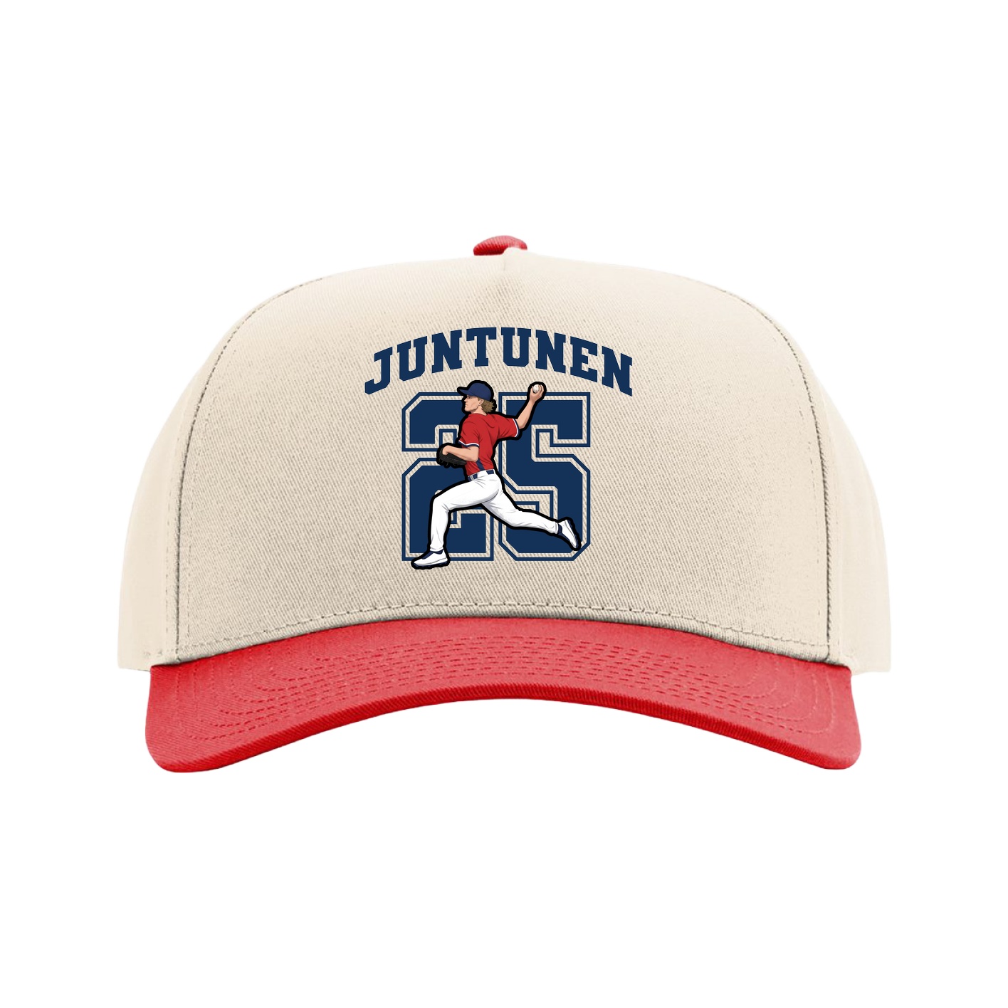 Full Fabric Five-Panel Champ Cap — Number in Cream/Red