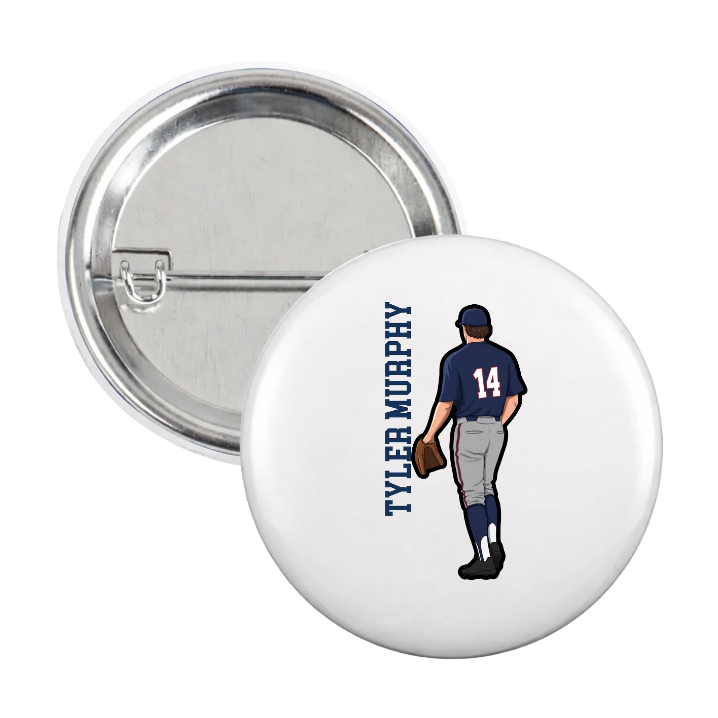 Game Day Button — Name Vertical in White