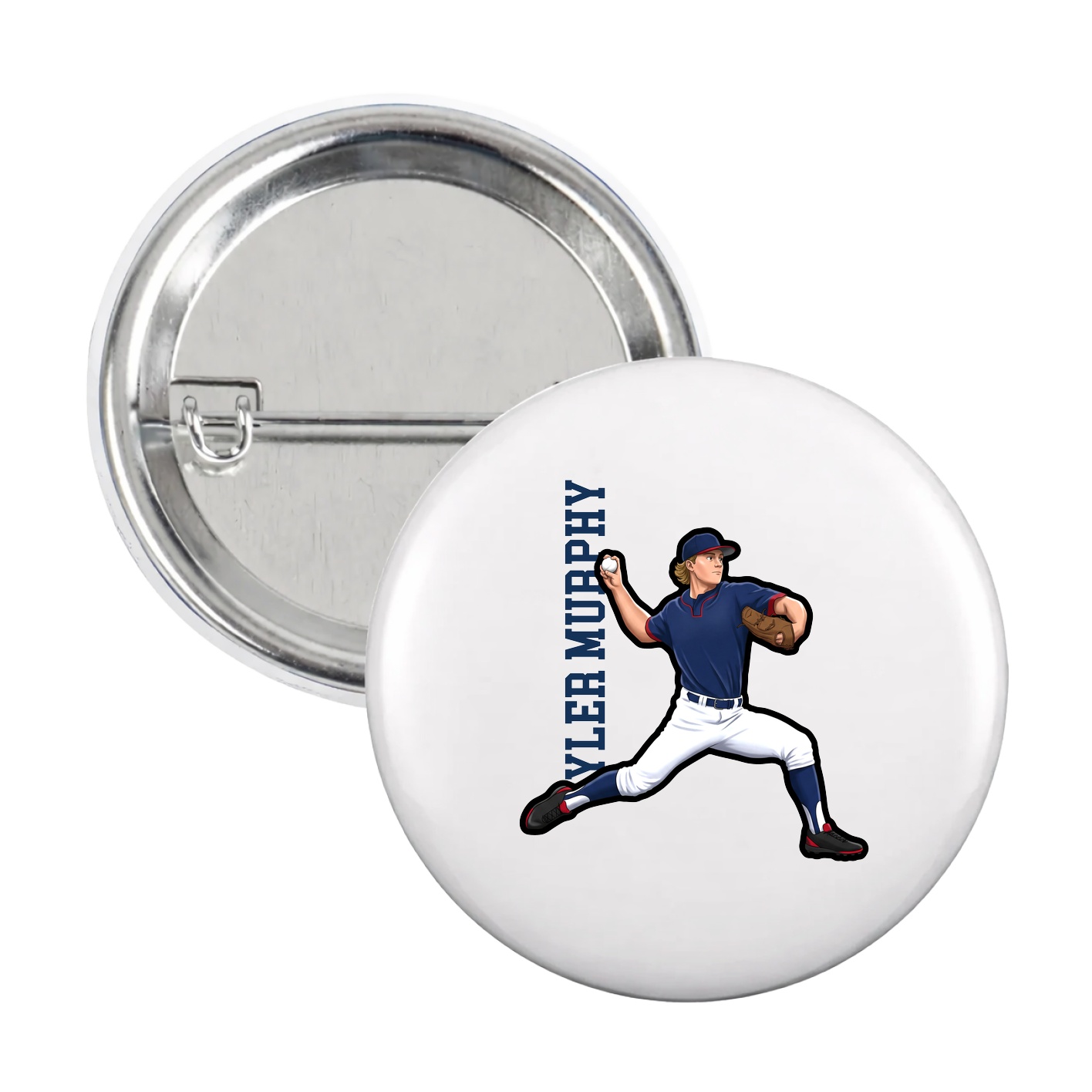 Game Day Button — Name Vertical in White