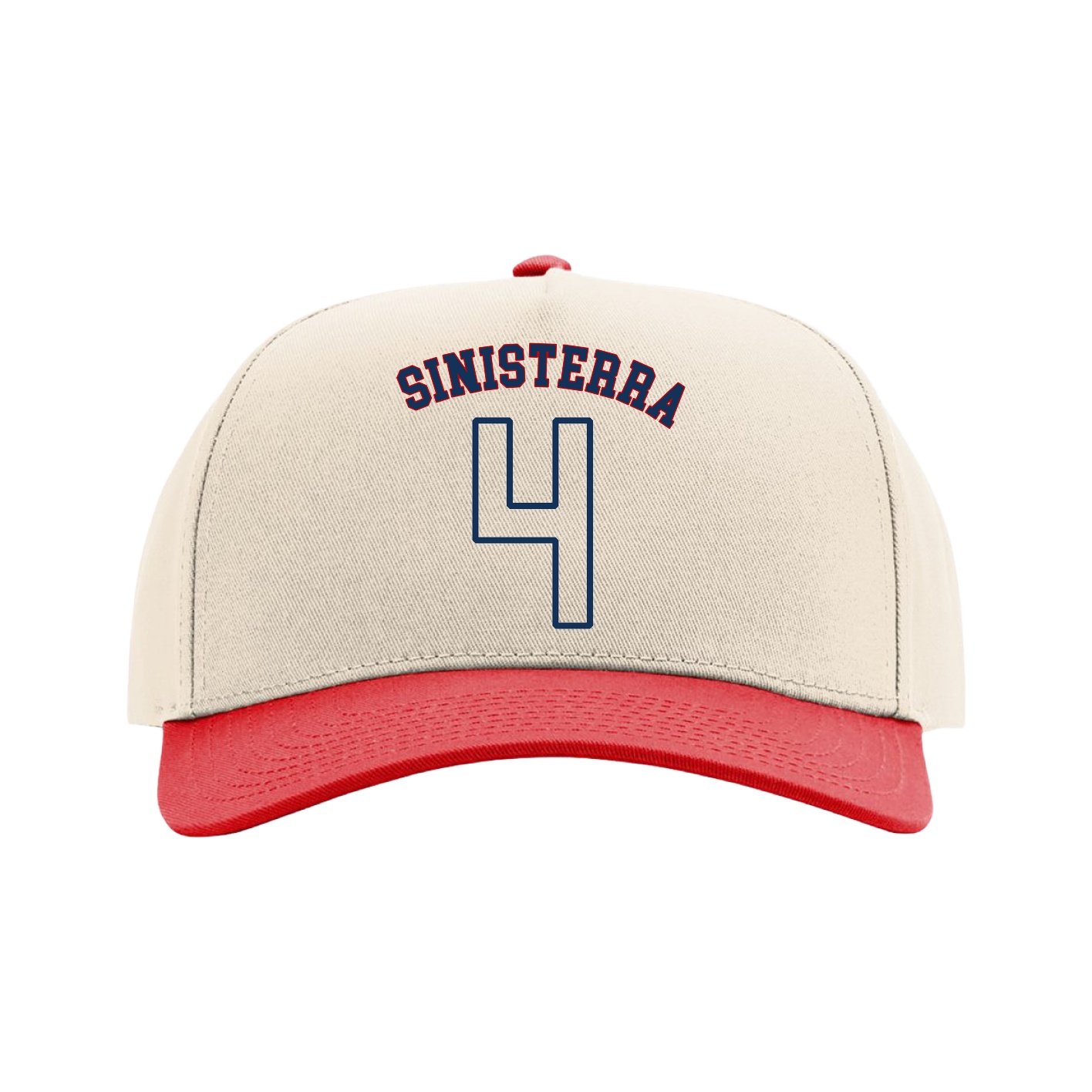 Full Fabric Five-Panel Champ Cap — Shirsey Arch in Cream/Red
