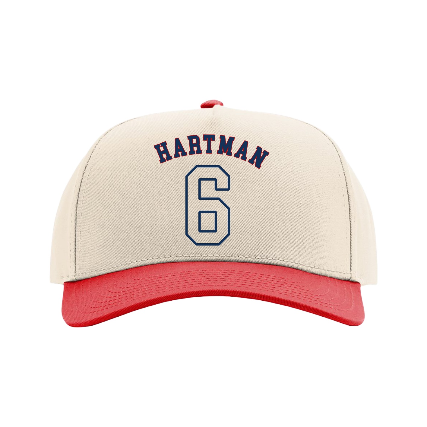 Full Fabric Five-Panel Champ Cap — Shirsey Arch in Cream/Red