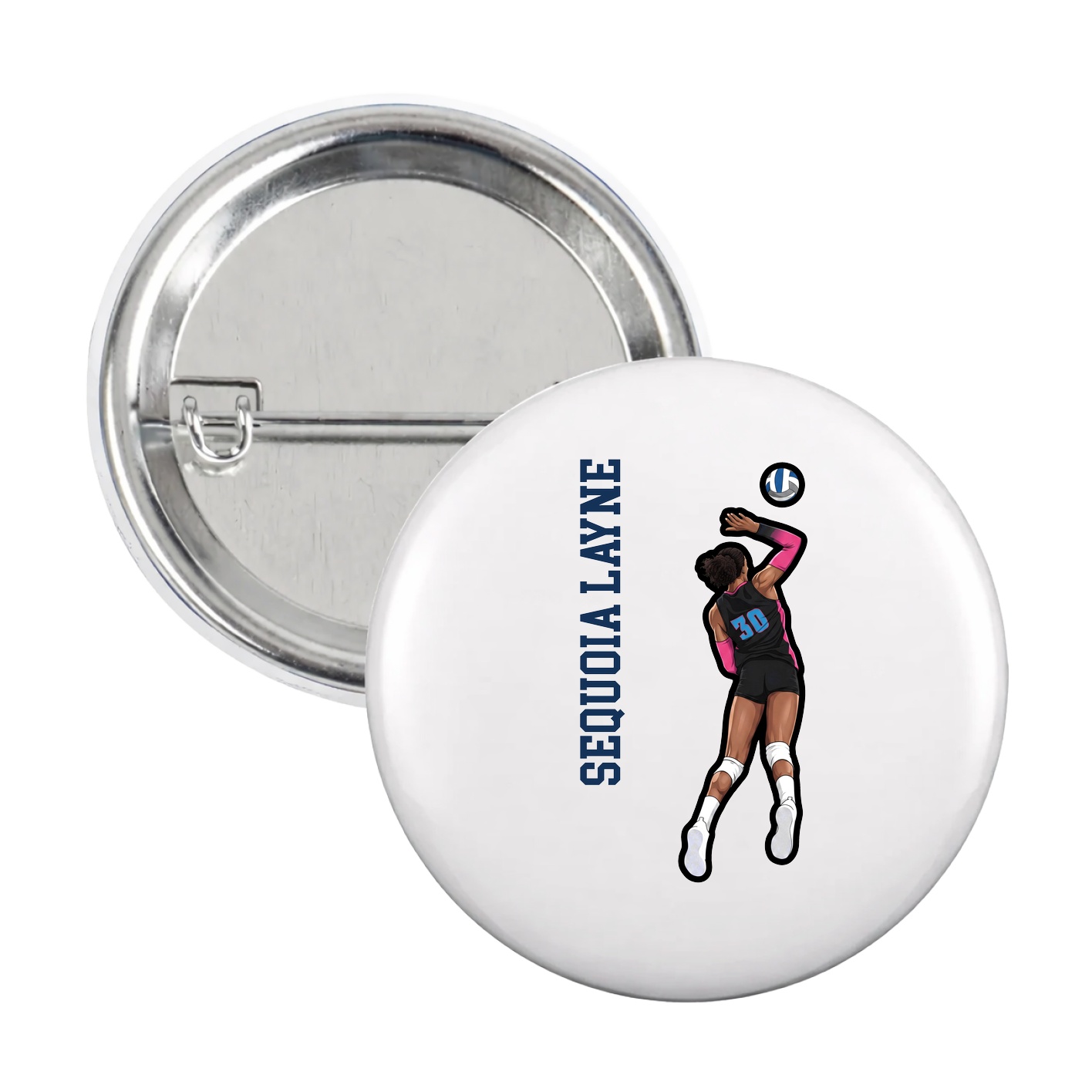 Game Day Button — Name Vertical in White