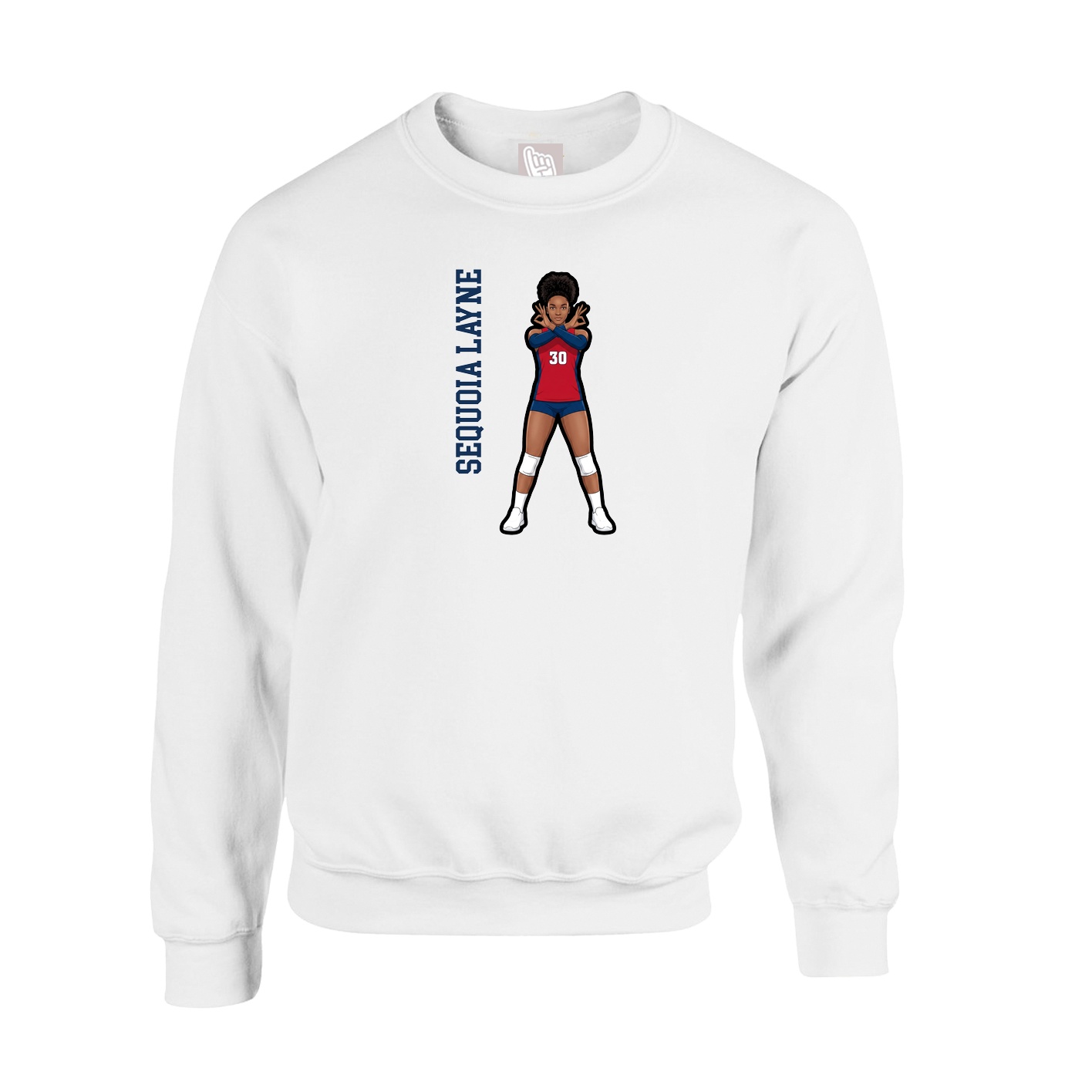 Fleece Crew — Name Vertical in White